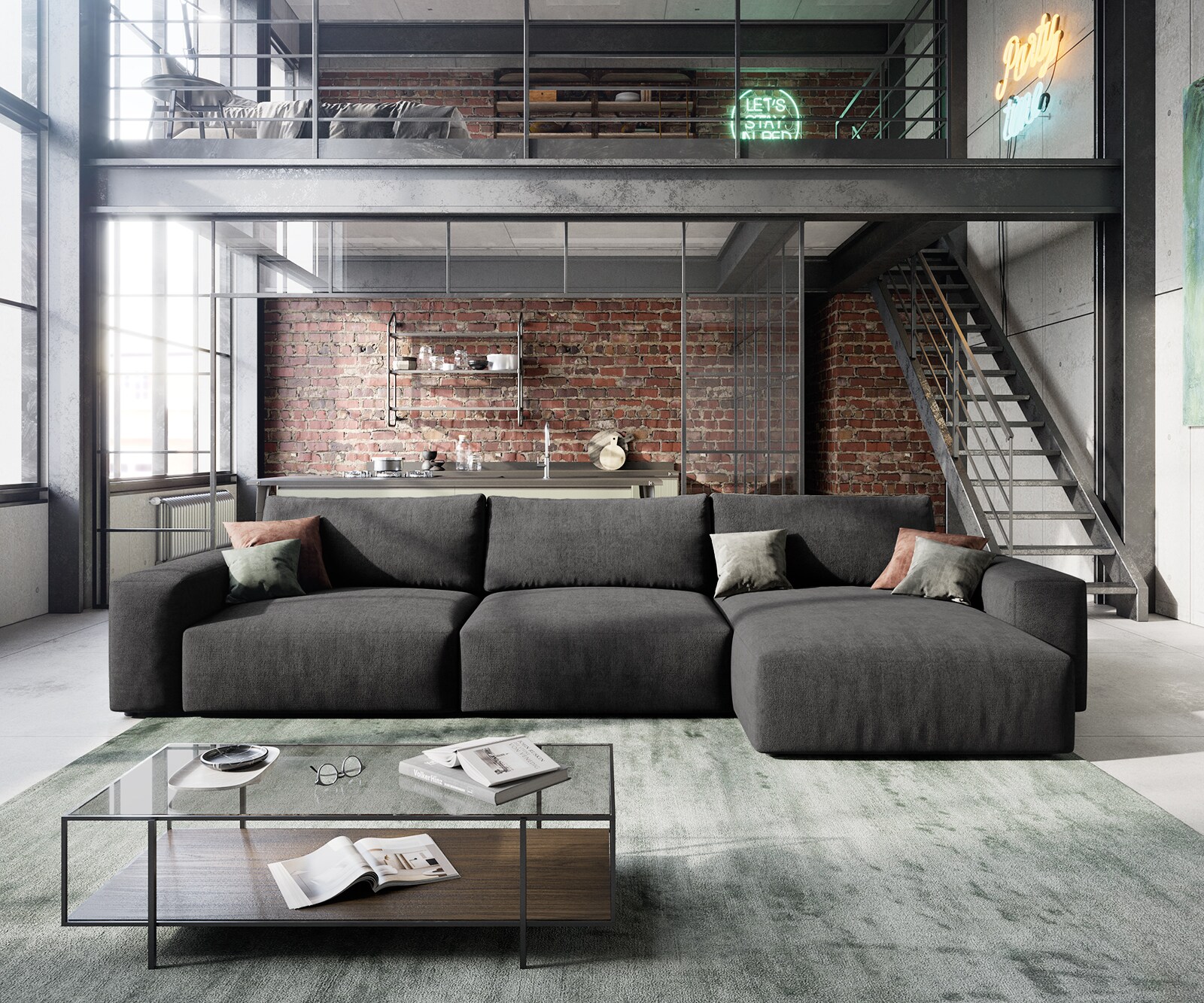 Hoekbank Lanzo XL 380x180 cm microvezel Zwart Recamiere variabel 1 Hoekbank Lanzo XL 380x180 cm microvezel Zwart Recamiere variabel 1