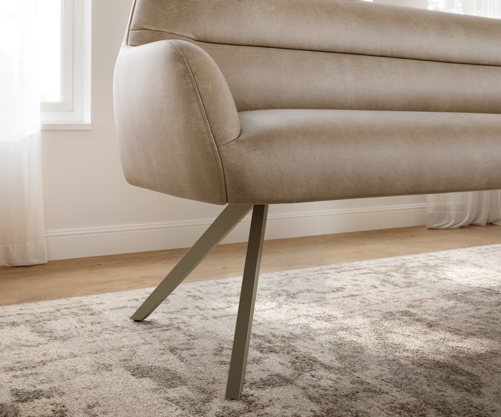 Eetkamerbank Taya-Flex 200 cm microvelours beige vintage hoekig kruisframe afwerking met titaniumeffect pocketvering 4