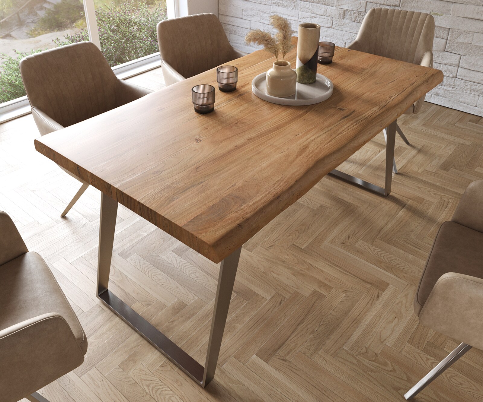 Eettafel Edge 160x90 XL acacia natuur roestvrij staal  schuin Live-Edge 3