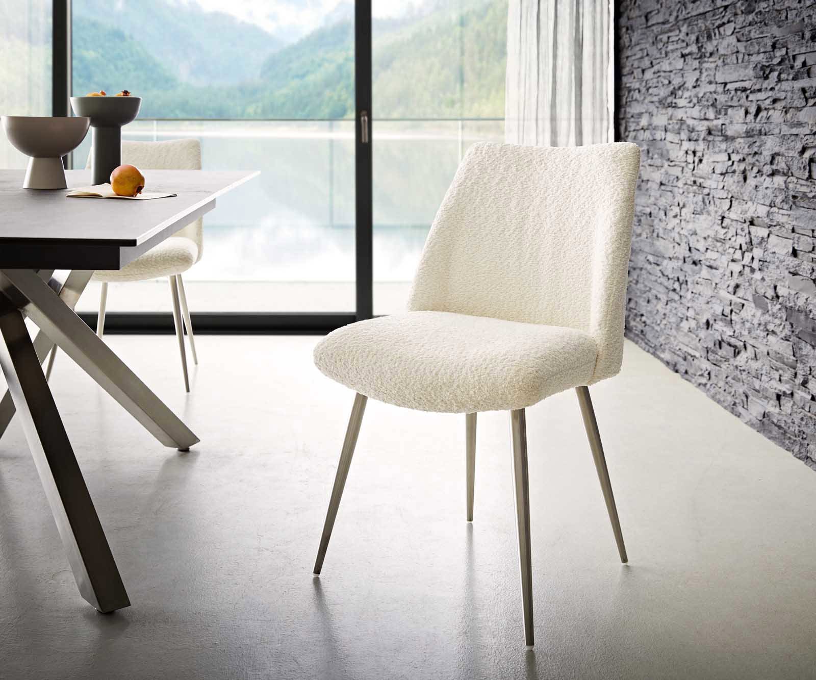 Eetkamerstoel Elso-Flex bouclé wit 4-poot conisch roestvrij staal pocketveer kern Eetkamerstoel Elso-Flex bouclé wit 4-poot conisch roestvrij staal pocketveer kern