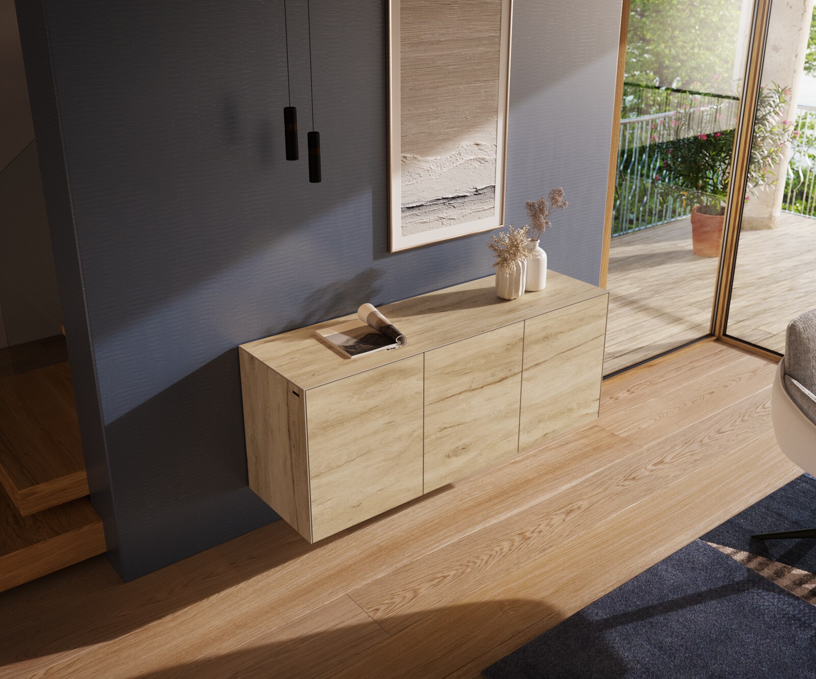 Dressoir Cuor 150 cm Keramiek Laminam® Sabbia Eiken gekleurd 3 Deuren Zwevend 4