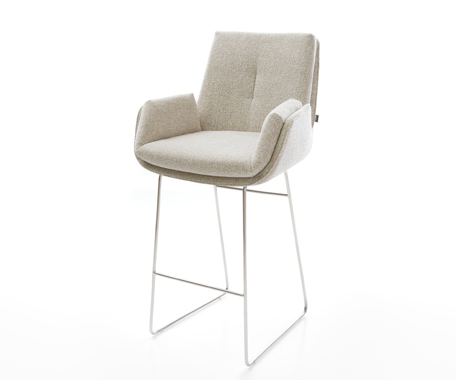Barstoel Clea-Flex Zachte Geweven stof Beige Sledeonderstel roestvrij staal Zilver 1