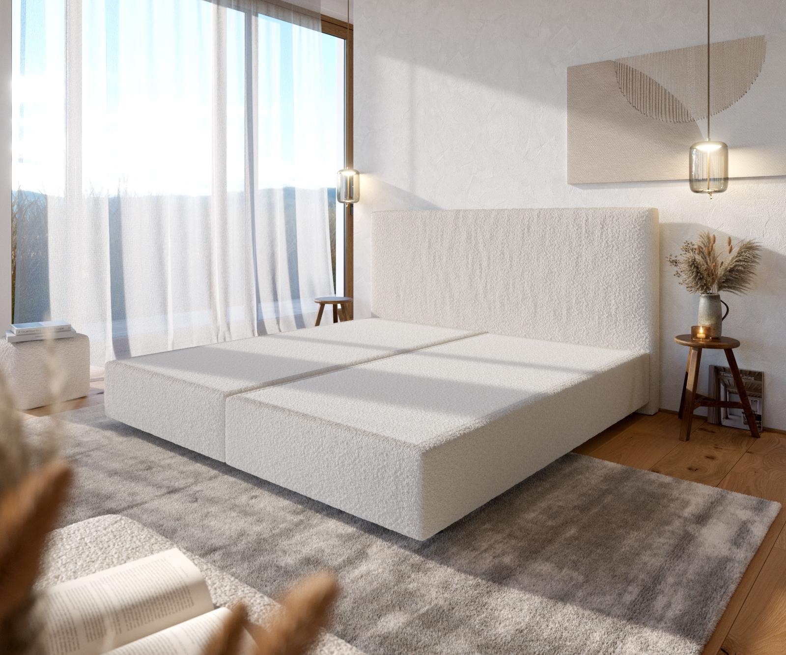 Boxspringframe Dream-Well Bouclé Crème-Wit 200x200 cm 1