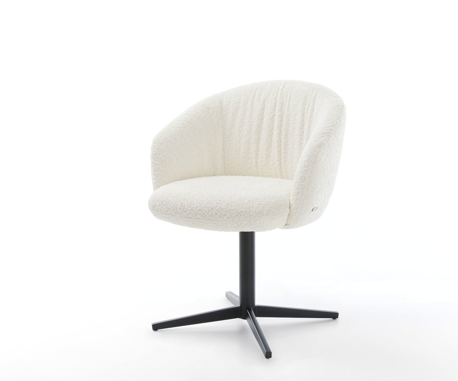 Draaistoel Caja-Flex met armleuning bouclé wit kruispoot zwart 360° draaibaar pocketveer kern 1