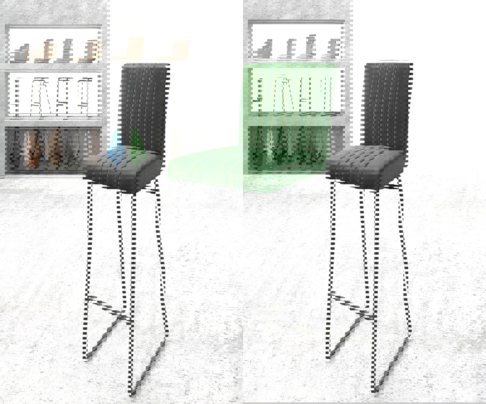 Barstoel Luiga-Flex fluweel groen slipframe metaal Barstoel Luiga-Flex fluweel groen slipframe metaal