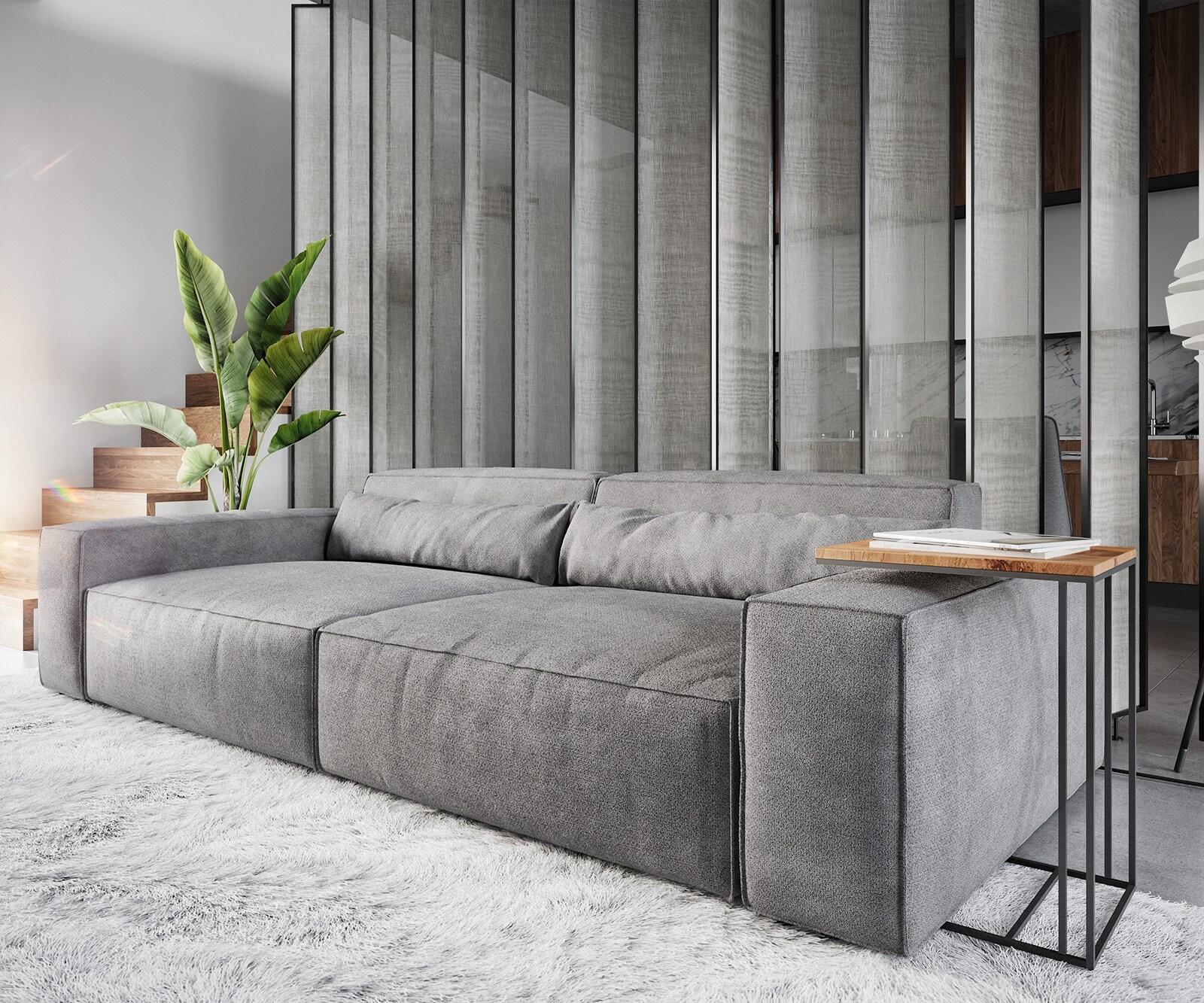 Big-sofa Sirpio XL 270x130 cm microvezel taupe met kruk 4