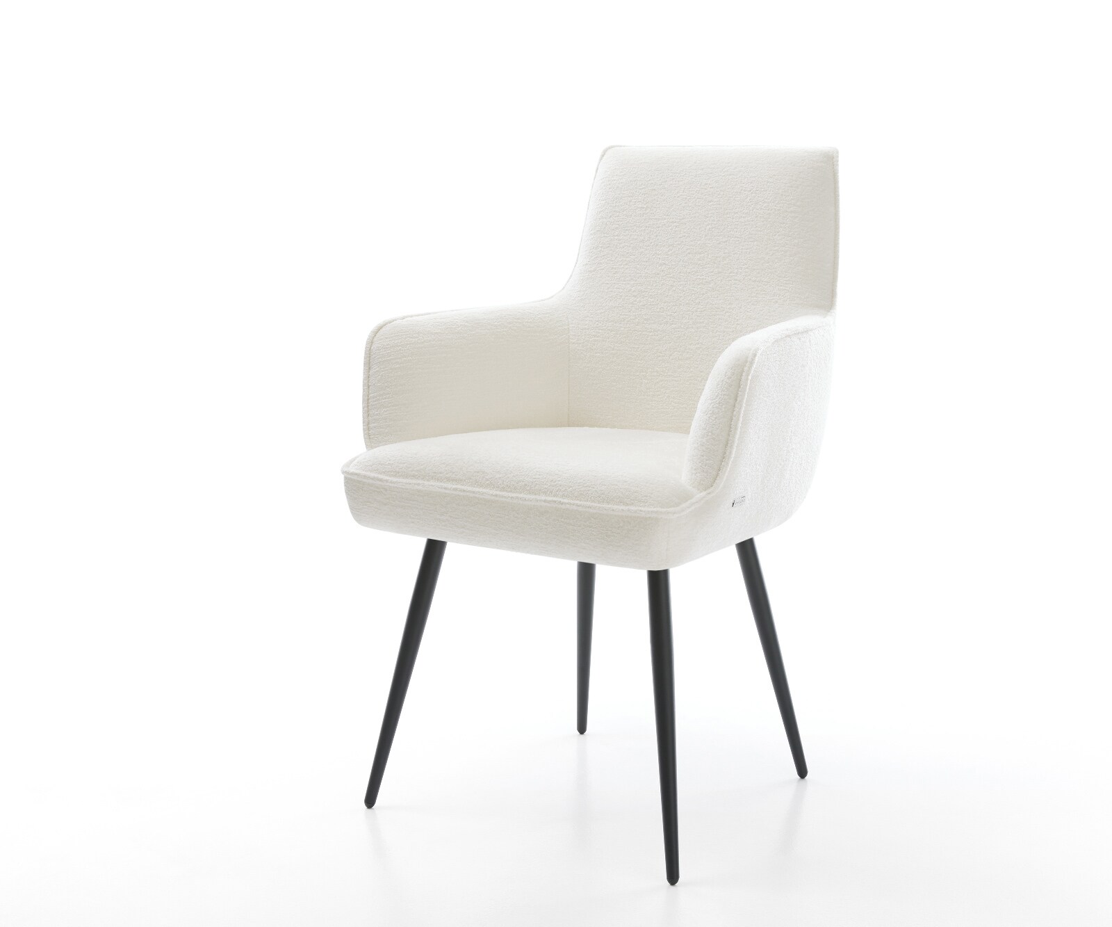 Eetkamerstoel Heira-Flex met armleuning bouclé zacht beige 4-poot conisch zwart pocketveer kern 1