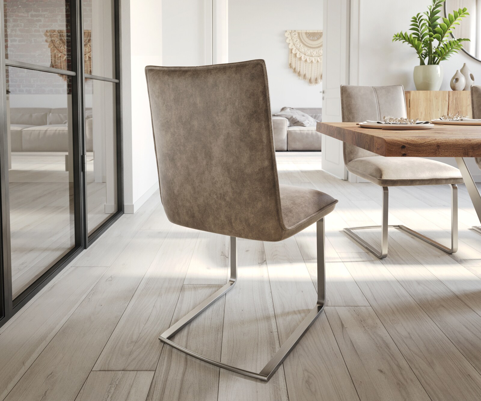 Sledemodel Lelio-Flex microvelours taupe vintage sledemodel vlak roestvrij staal pocketveer kern 5