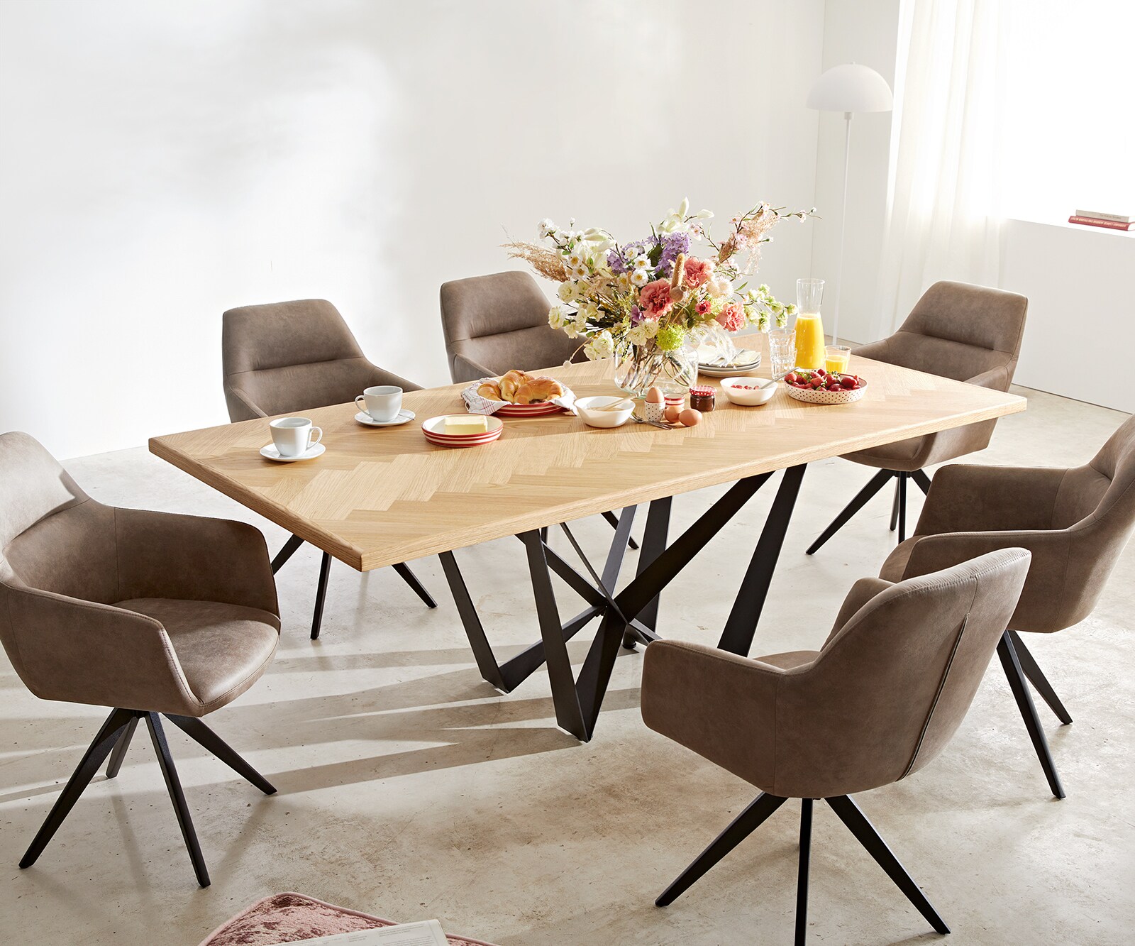 Eettafel Edge-Pure 200x100 eiken natuur Fishbone Spider staal  zwart 8