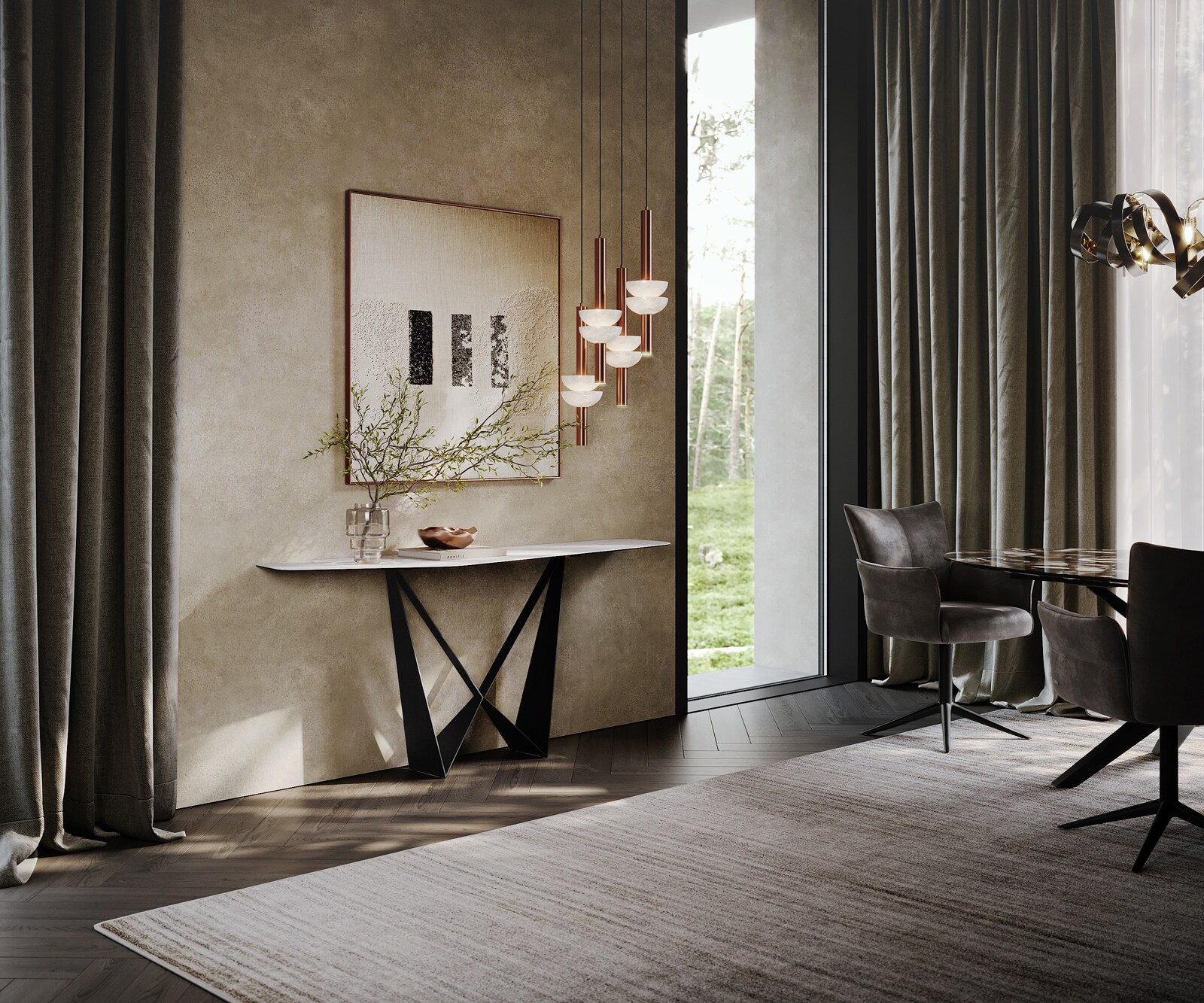 Consoletafel Edge Polygonaal 180x50 cm Keramiek Laminam® Statuarietto Weiß Spios Metaal Zwart 6
