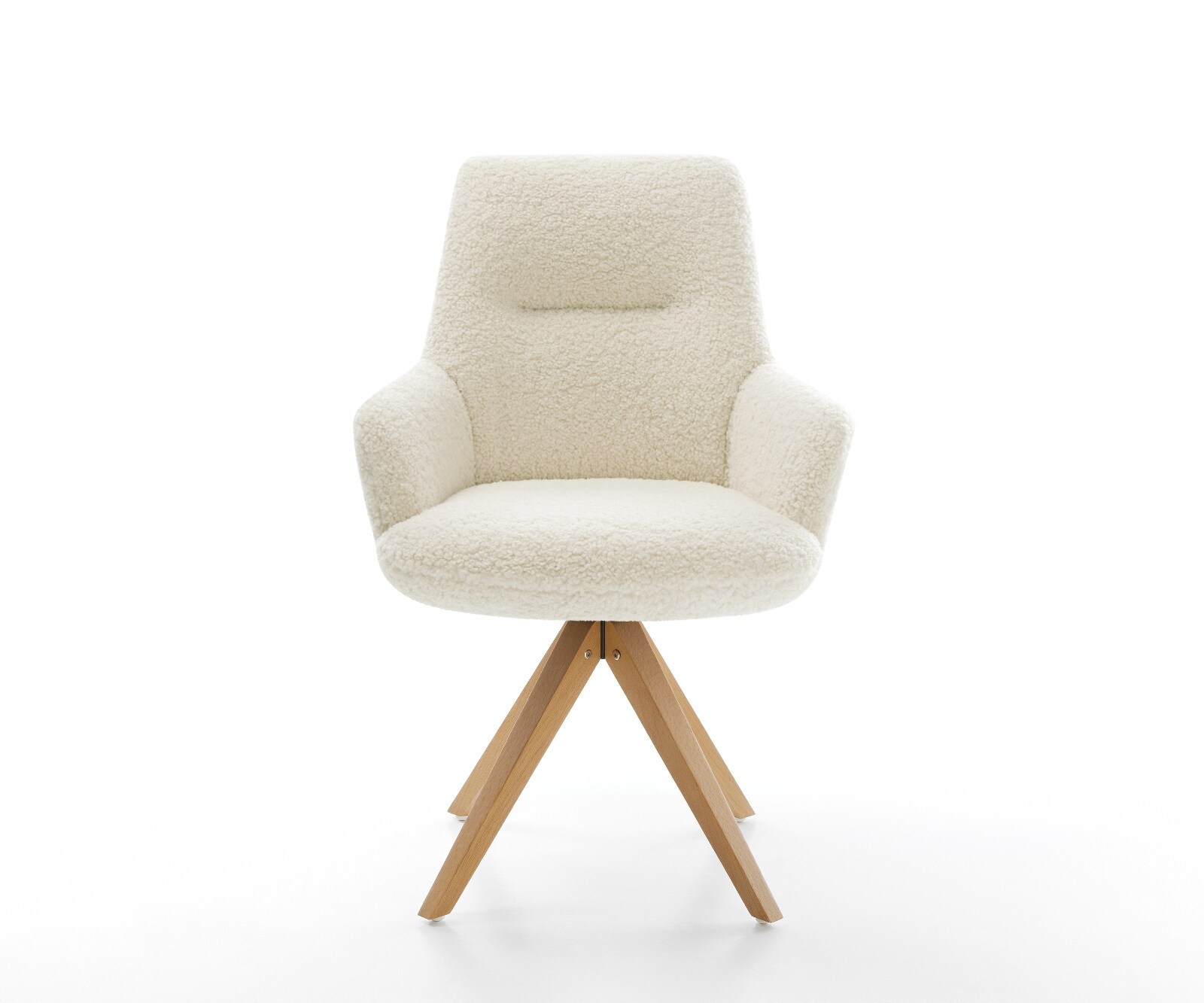 Draaistoel Zelia-Flex met armleuning teddy beige houten frame hoekig natuur 180° draaibaar pocketveer kern 2