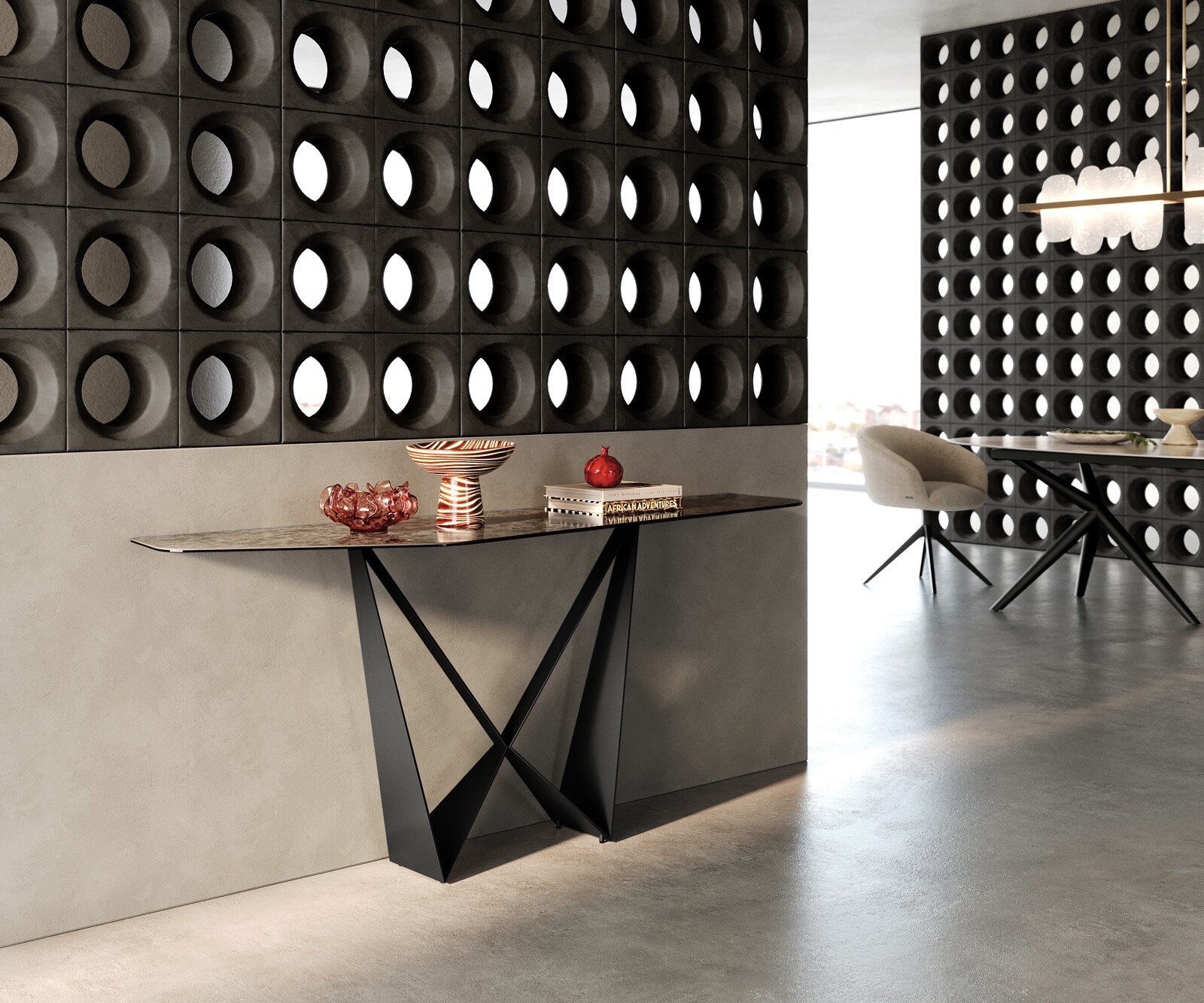 Consoletafel Edge Polygonaal 180x50 cm Keramiek Emperador Extra Lucidato Dunkelbraun Spios Metaal Zwart 7