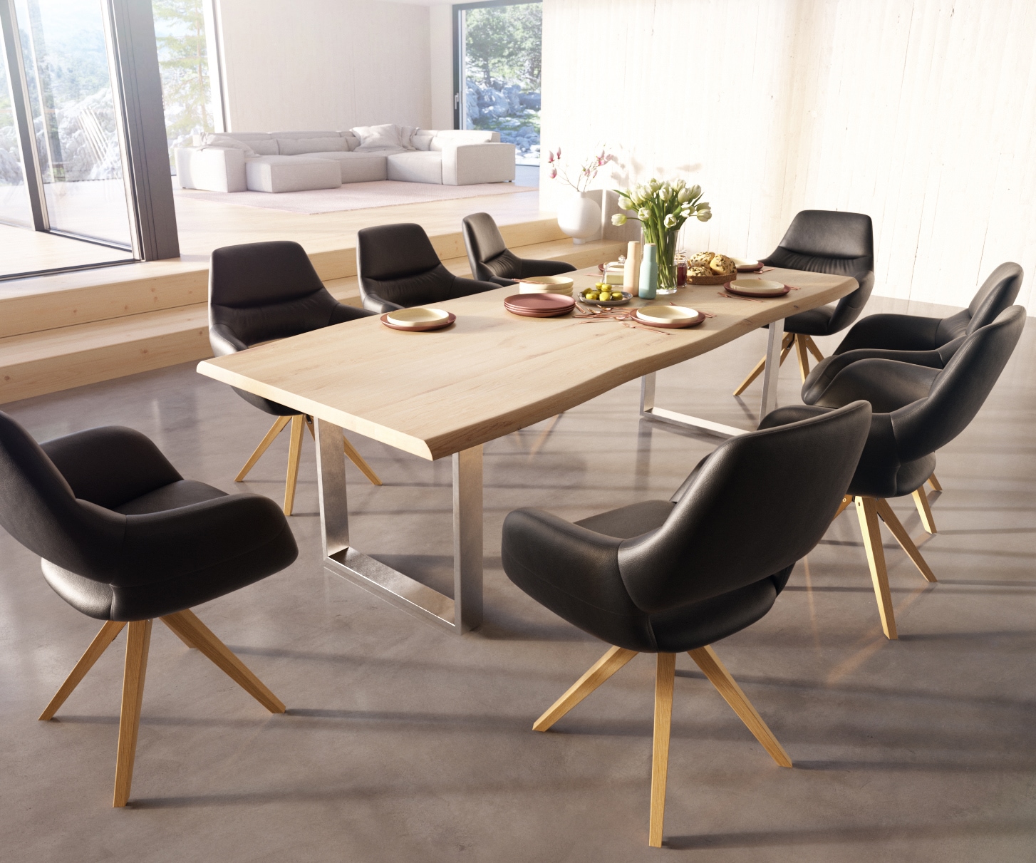 Eetkamerstoel Yago-Flex met armleuning echt leer zwart houten frame hoekig natuur pocketveer kern 3 Eetkamerstoel Yago-Flex met armleuning echt leer zwart houten frame hoekig natuur pocketveer kern 3