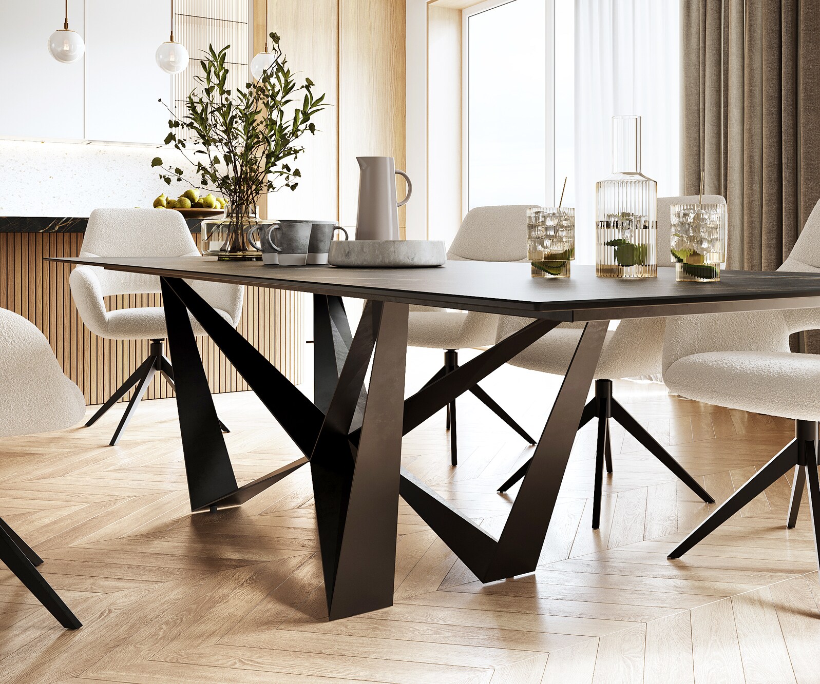 Eettafel Edge 300x100cm Laminam® keramiek bruin middenpoot vlak staal zwart 4