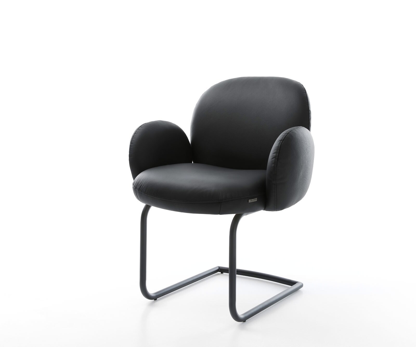 Sledemodel Nube-Flex met armleuning echt leer zwart sledemodel rond zwart pocketveer kern