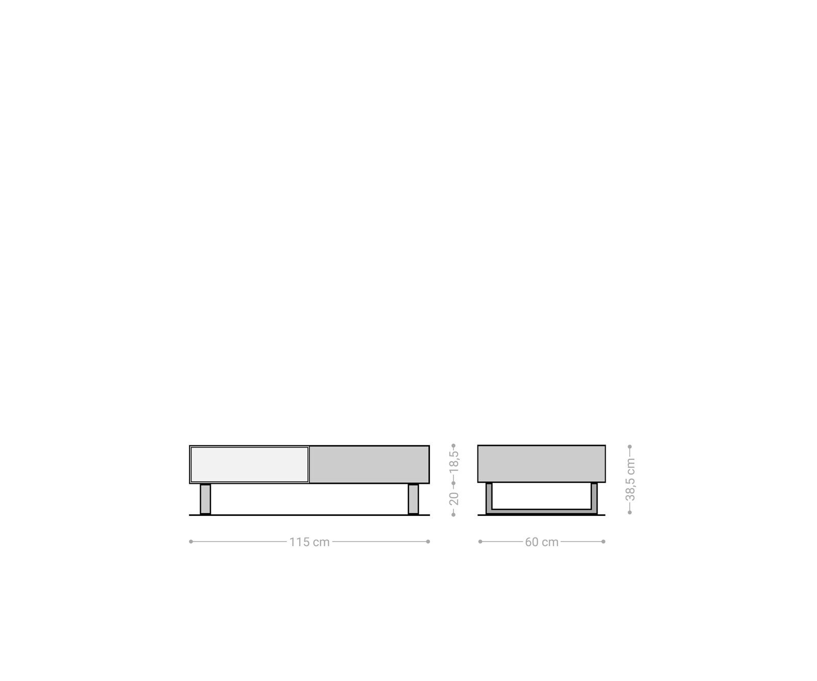 Salontafel New Live-Edge 115x60 cm acacia natuur 2 Schubladen 1 Fach Kufe RVS geborsteld  5