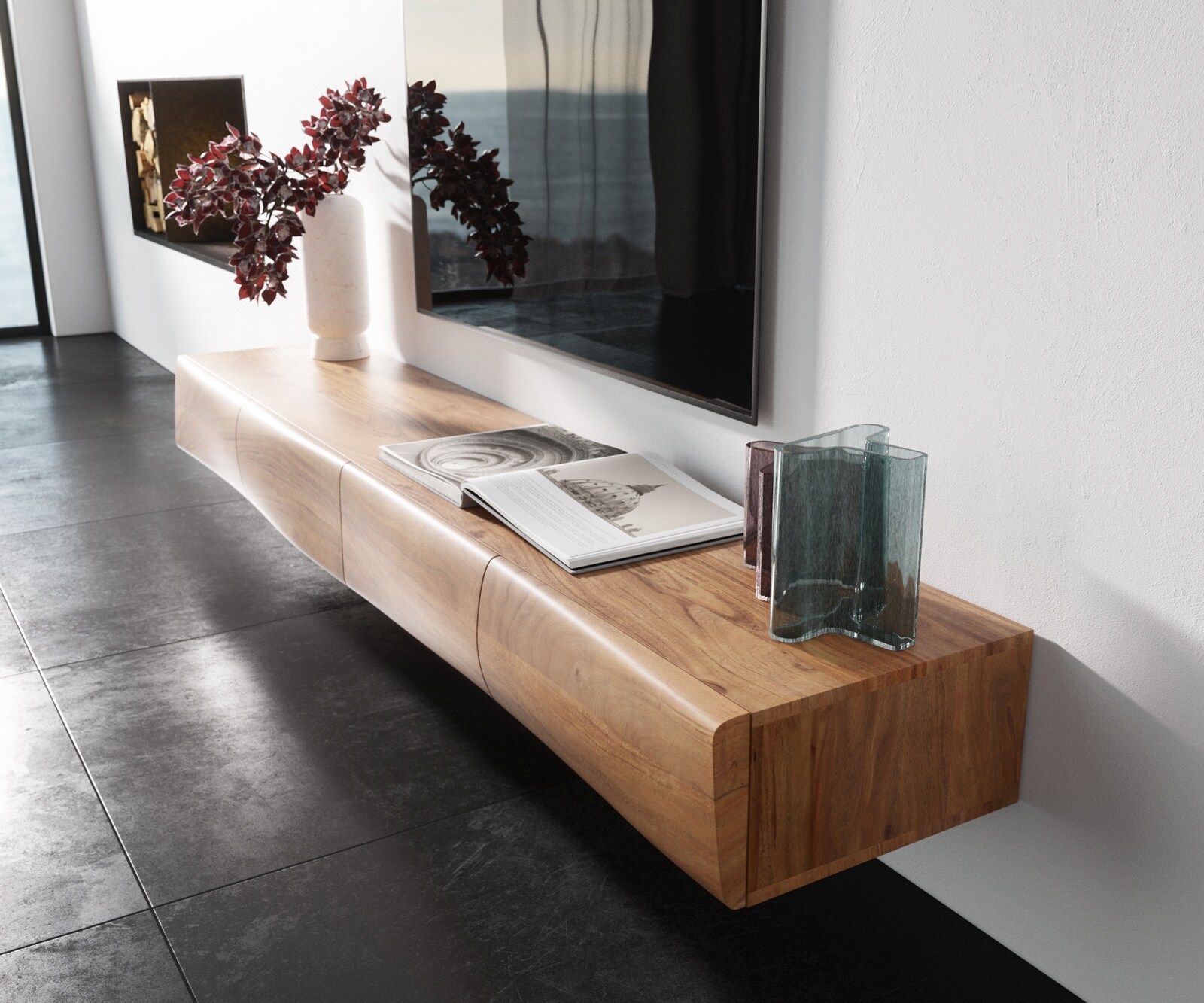 Tv-meubel New Live-Edge 200 cm acacia natuur 4 deurs zwevend 1
