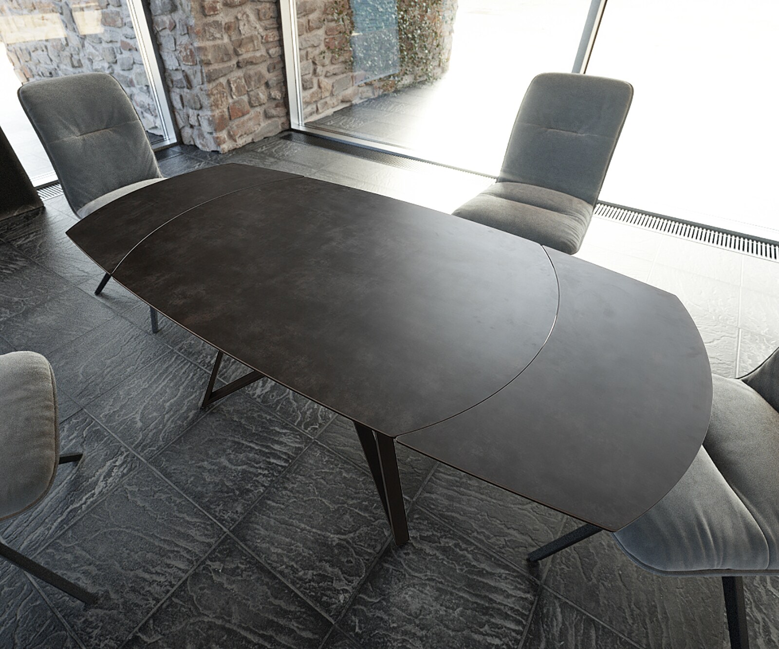 Eettafel Carlow 130/200x95 cm keramisch grijs metaal uitschuifbaar 4