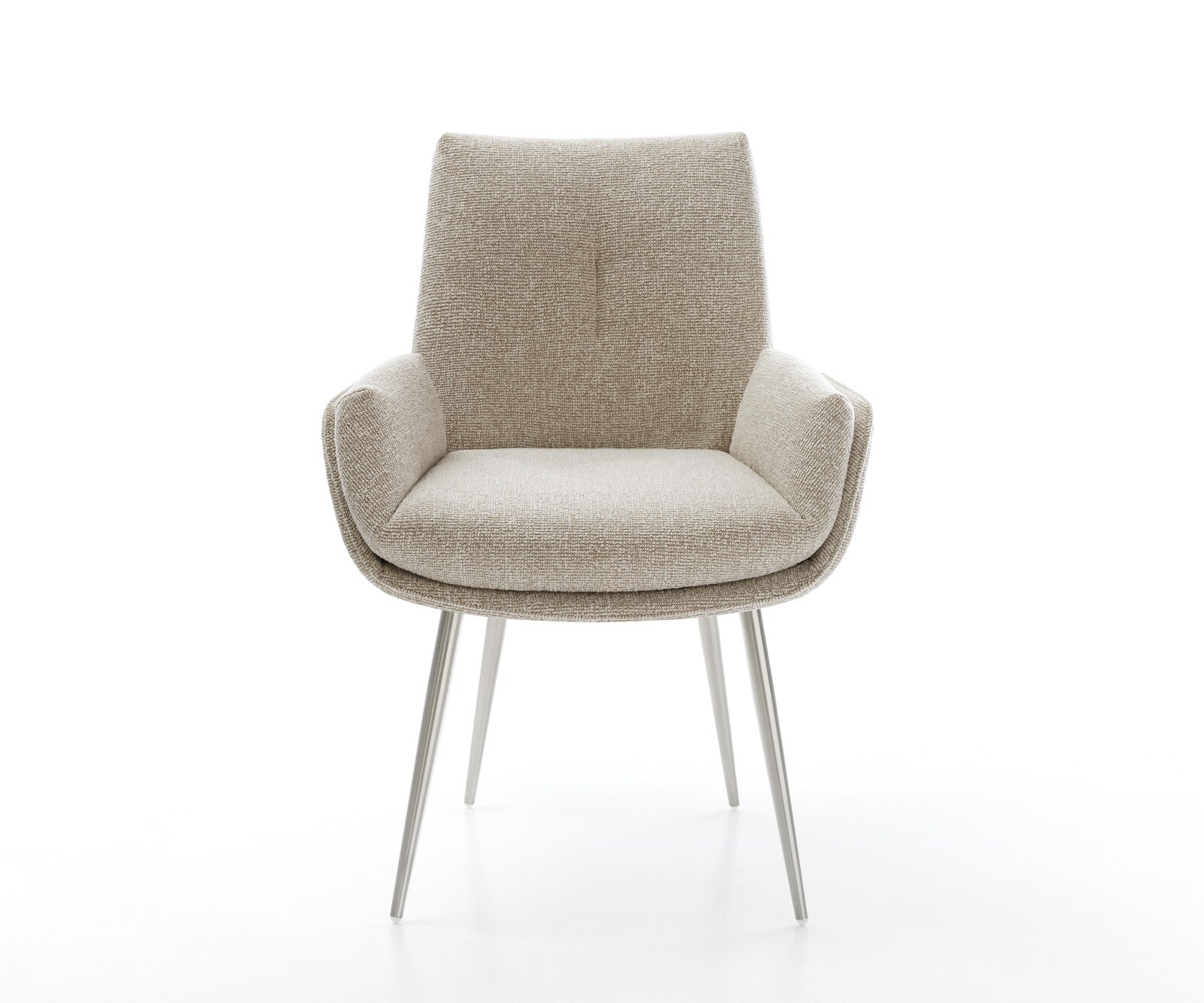 Eetkamerstoel Clea-Flex geweven stof beige 4-poot conisch roestvrij staal pocketveer kern 2