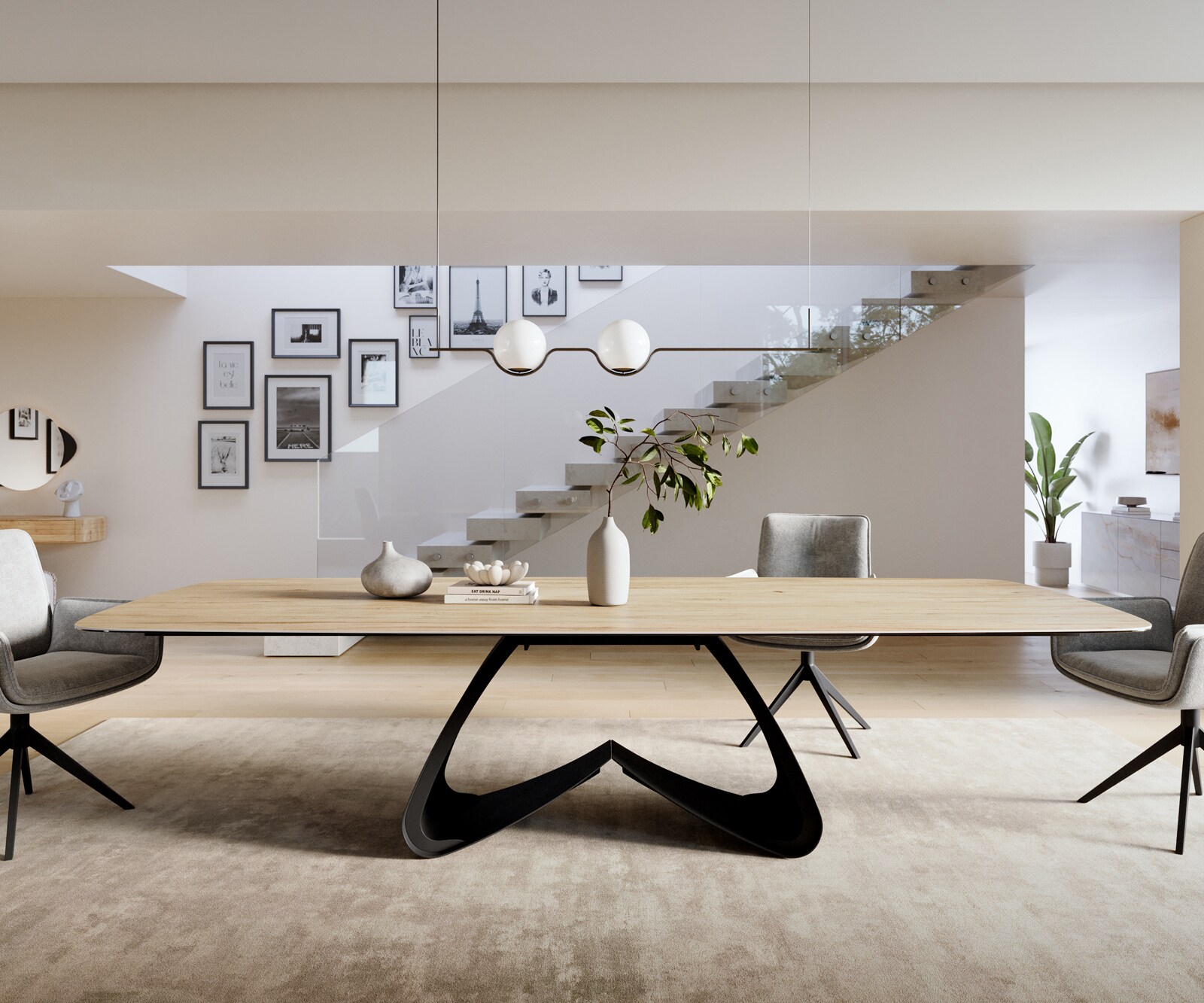 Eettafel Edge Boot 300x120 cm Keramiek Laminam® Sabbia Eichefarbig W-onderstel Metaal Zwart 2