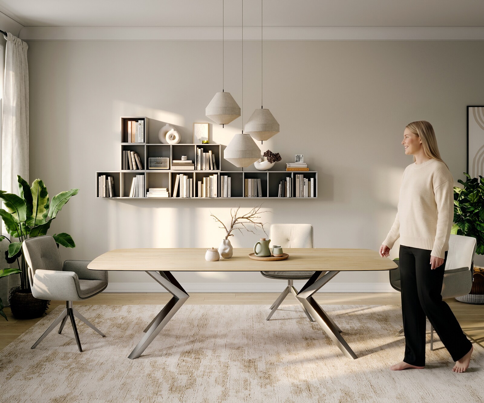 Eettafel Edge Boot 260x120 cm Keramiek Laminam® Sabbia Eichefarbig Zenthara hoekig Roestvrij staal 1