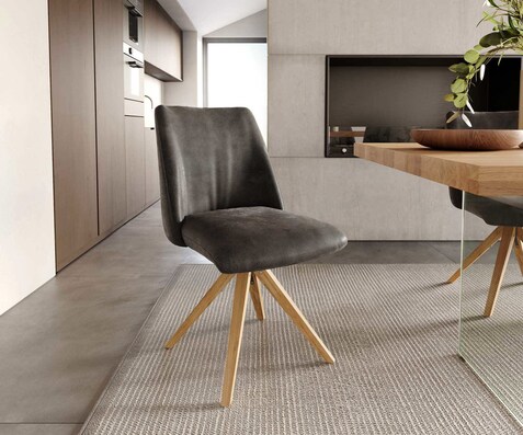 Draaistoel Elso-Flex microvelours antraciet vintage houten frame hoekig natuur 360° draaibaar pocketveer kern