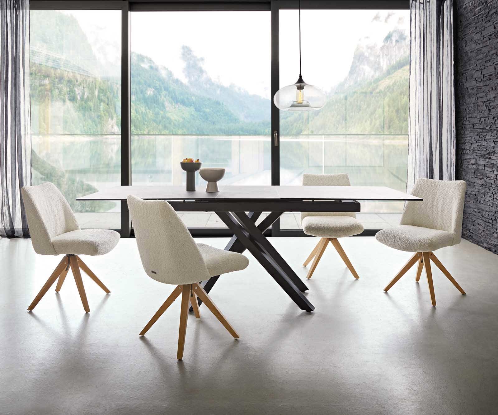 Draaistoel Elso-Flex bouclé wit houten frame hoekig natuur 180° draaibaar pocketveer kern 5 Draaistoel Elso-Flex bouclé wit houten frame hoekig natuur 180° draaibaar pocketveer kern 5