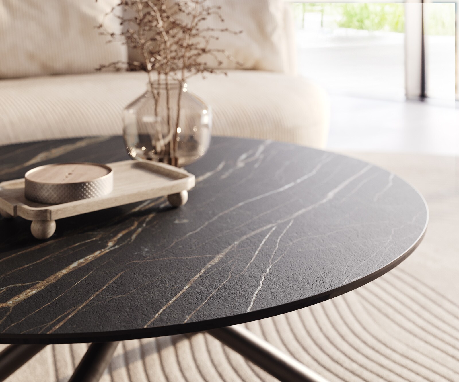 Salontafel Edge rond 100x100 cm keramiek Laminam® Noir Desir bruin Sarity zwart metaal 4