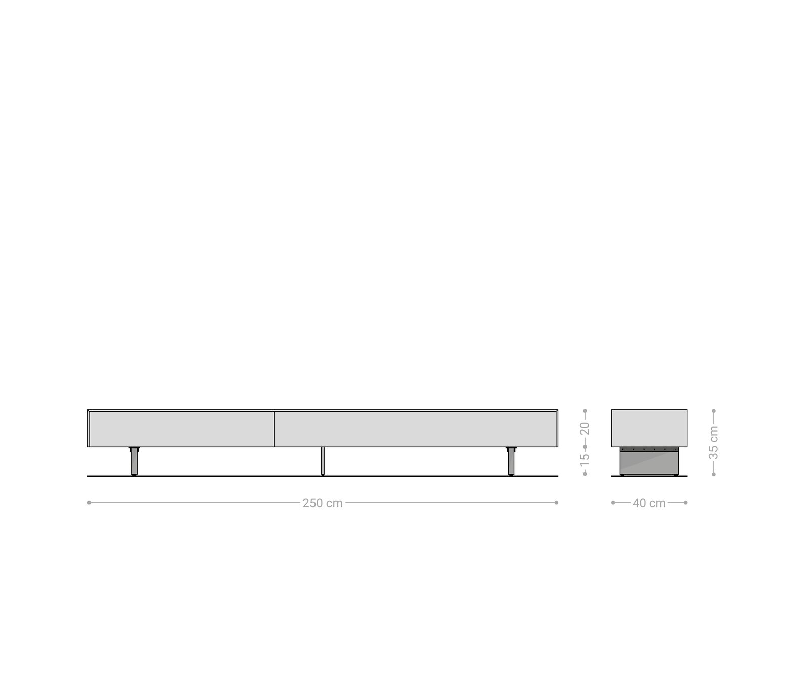 Tv-meubel Cuor 250 cm Keramiek Beton Grijs 1 Flap 1 Laden Zwevende voet look Acrylglas 8