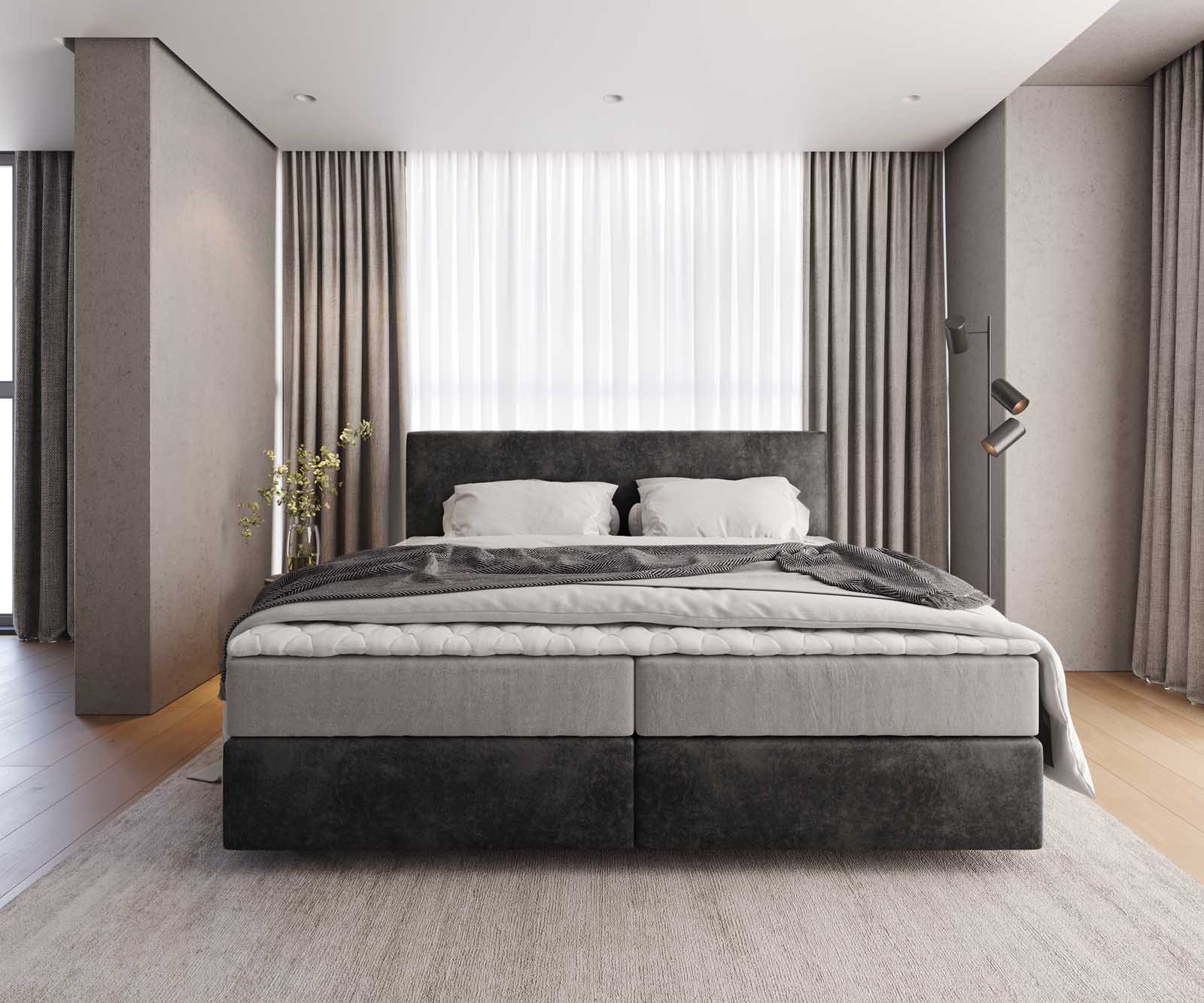 Boxspring bed Dream-Well Microvezel antraciet vintage 200x200 cm met pocketveringmatras en Visco topper 1