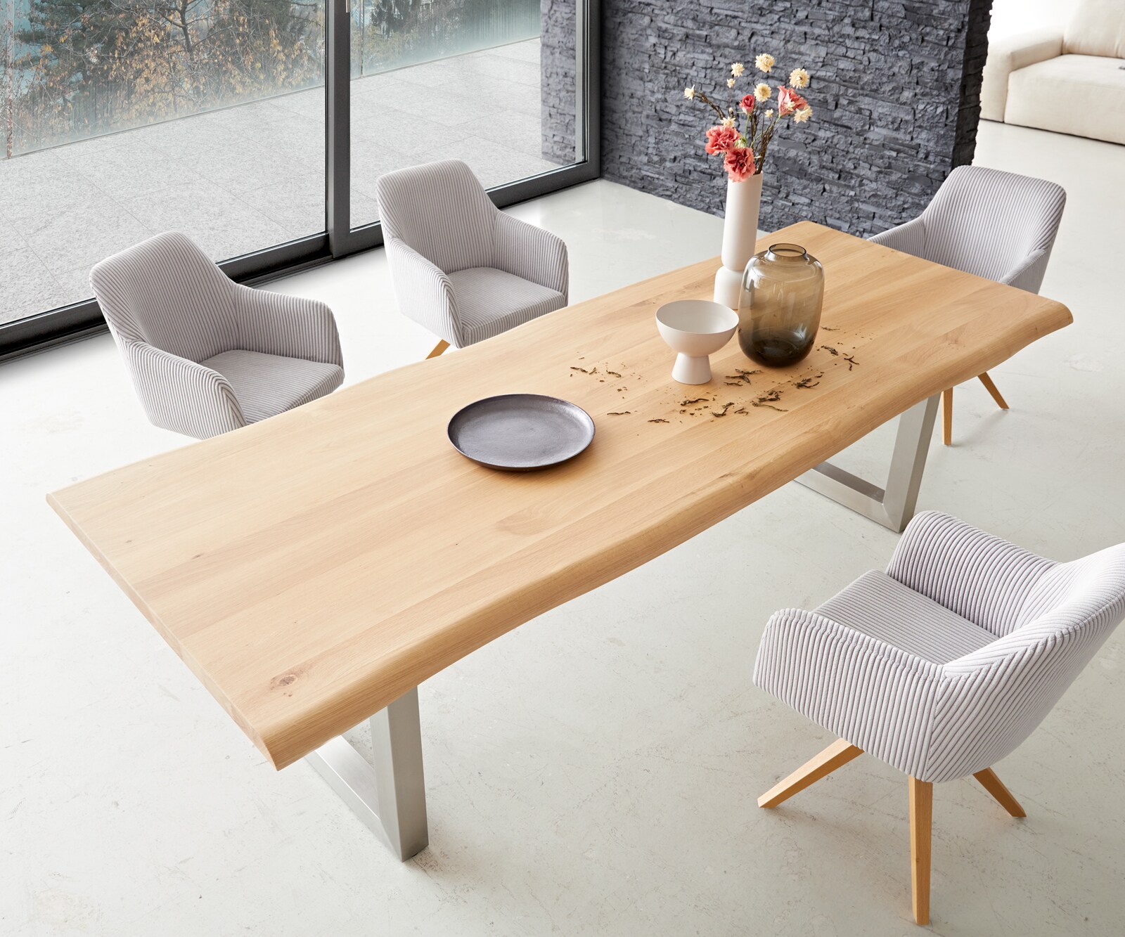 Eettafel Edge 260x100 eiken natuur roestvrij staal  breed Live-Edge 4