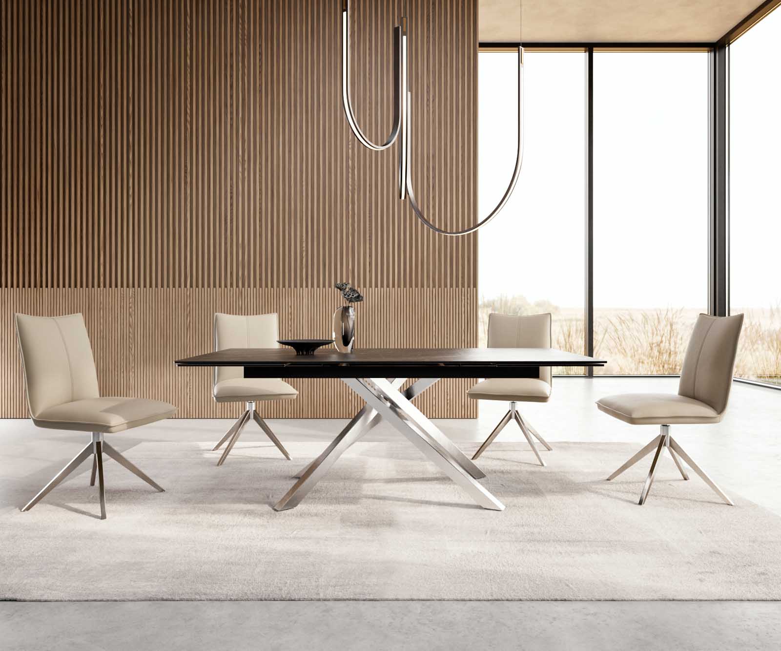 Eetkamertafel Edge 200-300x100 keramiek Laminam®Noir Desir bruin kruisframe rechthoek RVS uitschuifbaar 4