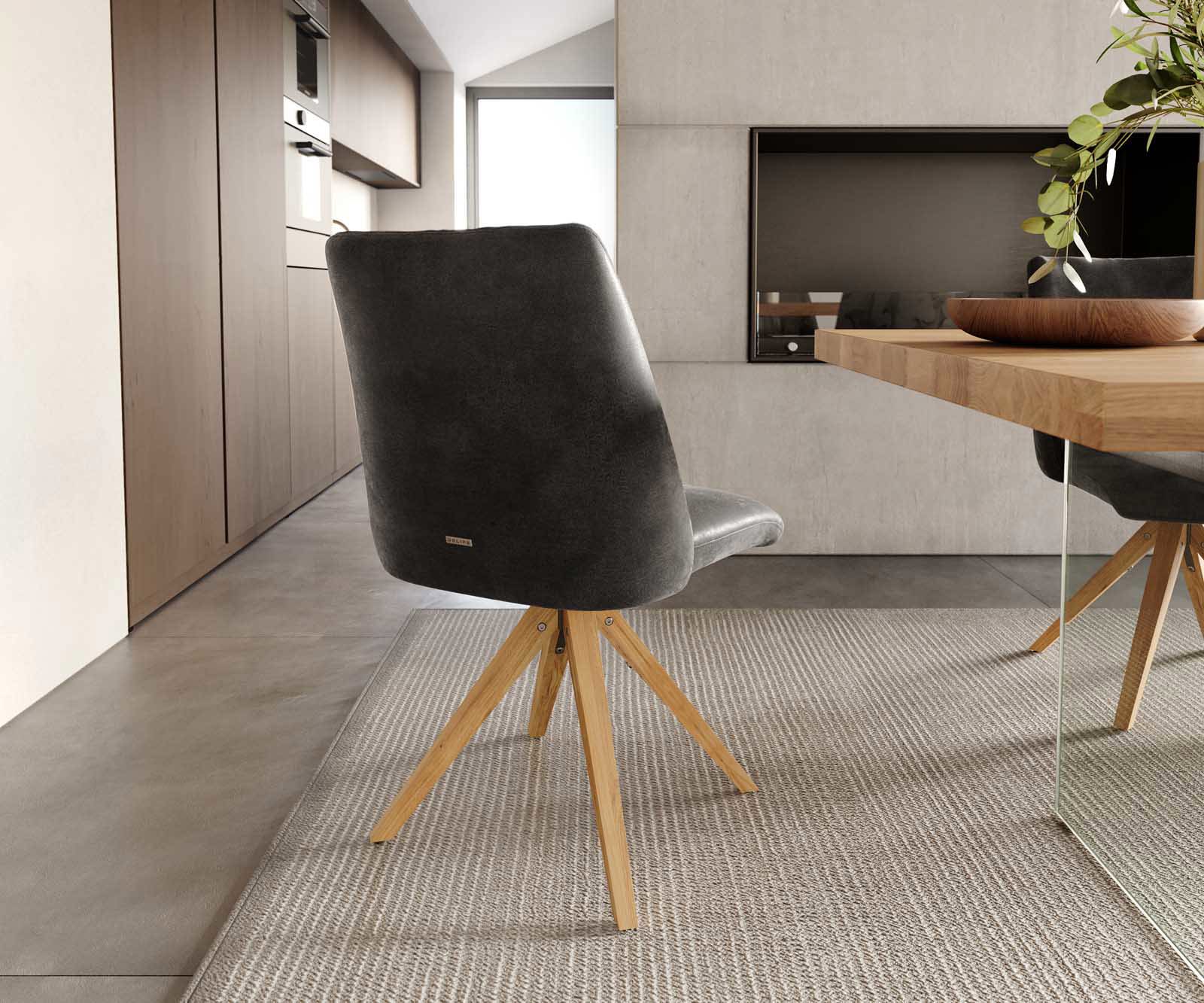 Draaistoel Elso-Flex microvelours antraciet vintage houten frame hoekig natuur 360° draaibaar pocketveer kern 3