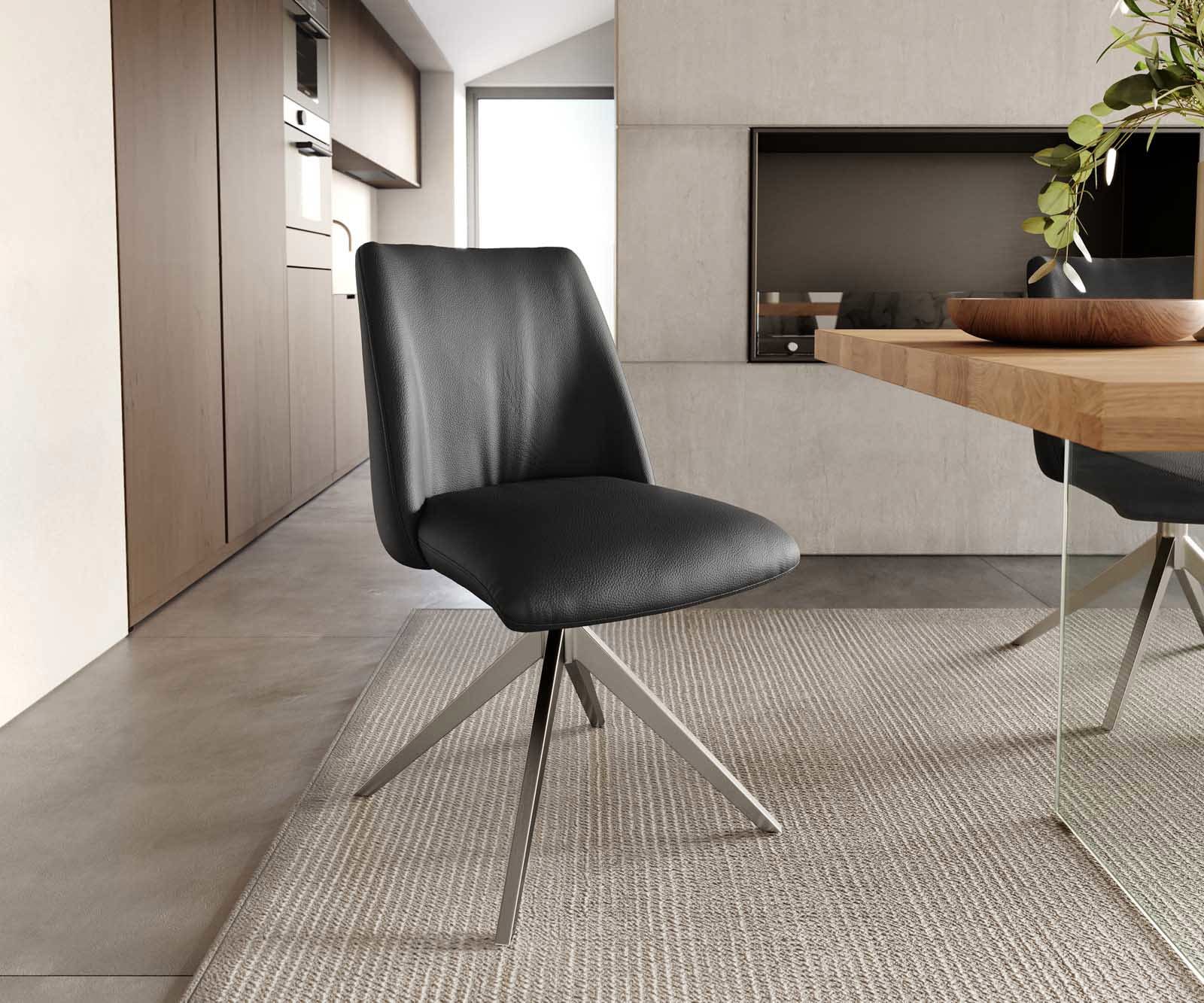 Draaistoel Elso-Flex echt leer zwart kruisframe breed roestvrij staal 360° draaibaar pocketveer kern Draaistoel Elso-Flex echt leer zwart kruisframe breed roestvrij staal 360° draaibaar pocketveer kern