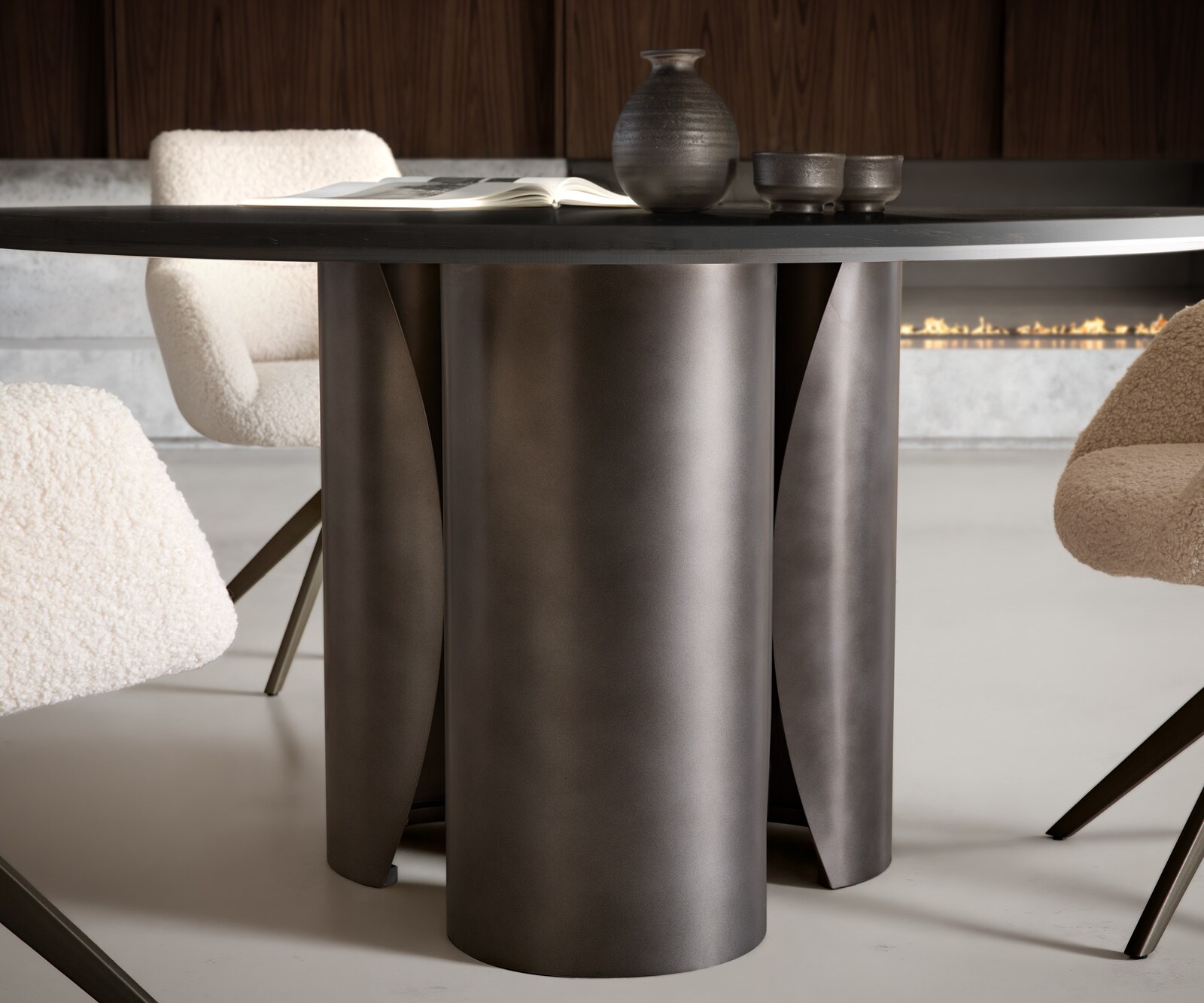 Eettafel Adenza rond 140x140 cm marmer zwart goud metaal Black Antique 4