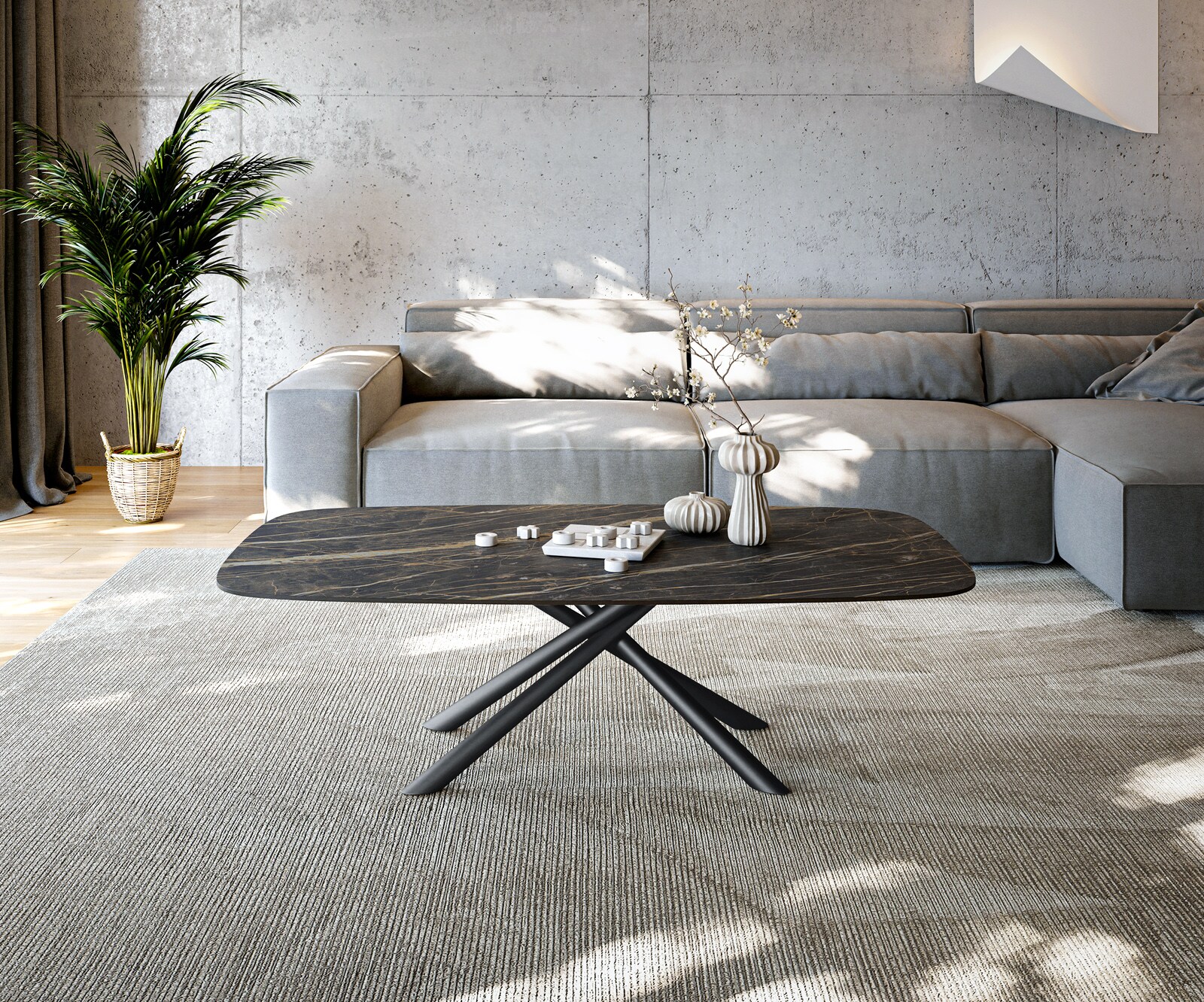 Salontafel Edge Boot 140x80 cm keramiek Laminam® Noir Desir bruin Sarity zwart metaal 1