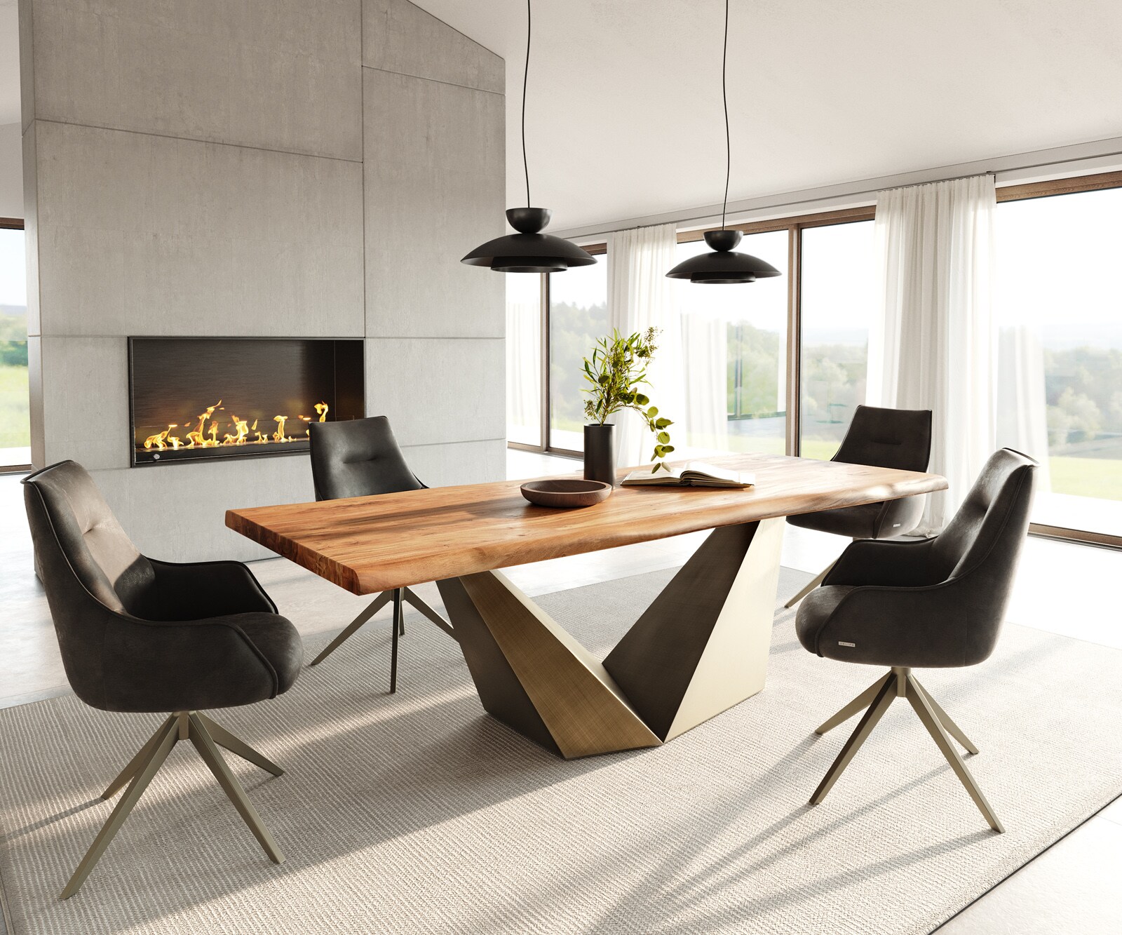 Eettafel Edge 240x100 acacia natuur Prisma metaal goud Live-Edge 6