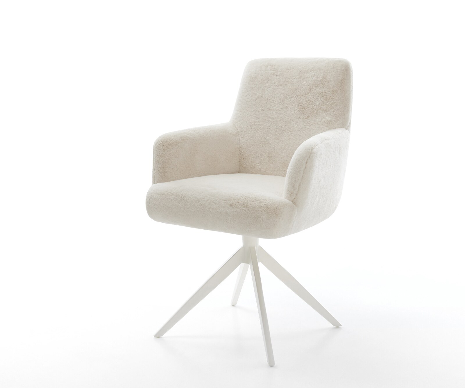 Draaistoel Heira-Flex met armleuning pluchen crème-wit kruisframe breed wit 360° draaibaar rocker-functie pocketveer kern 1