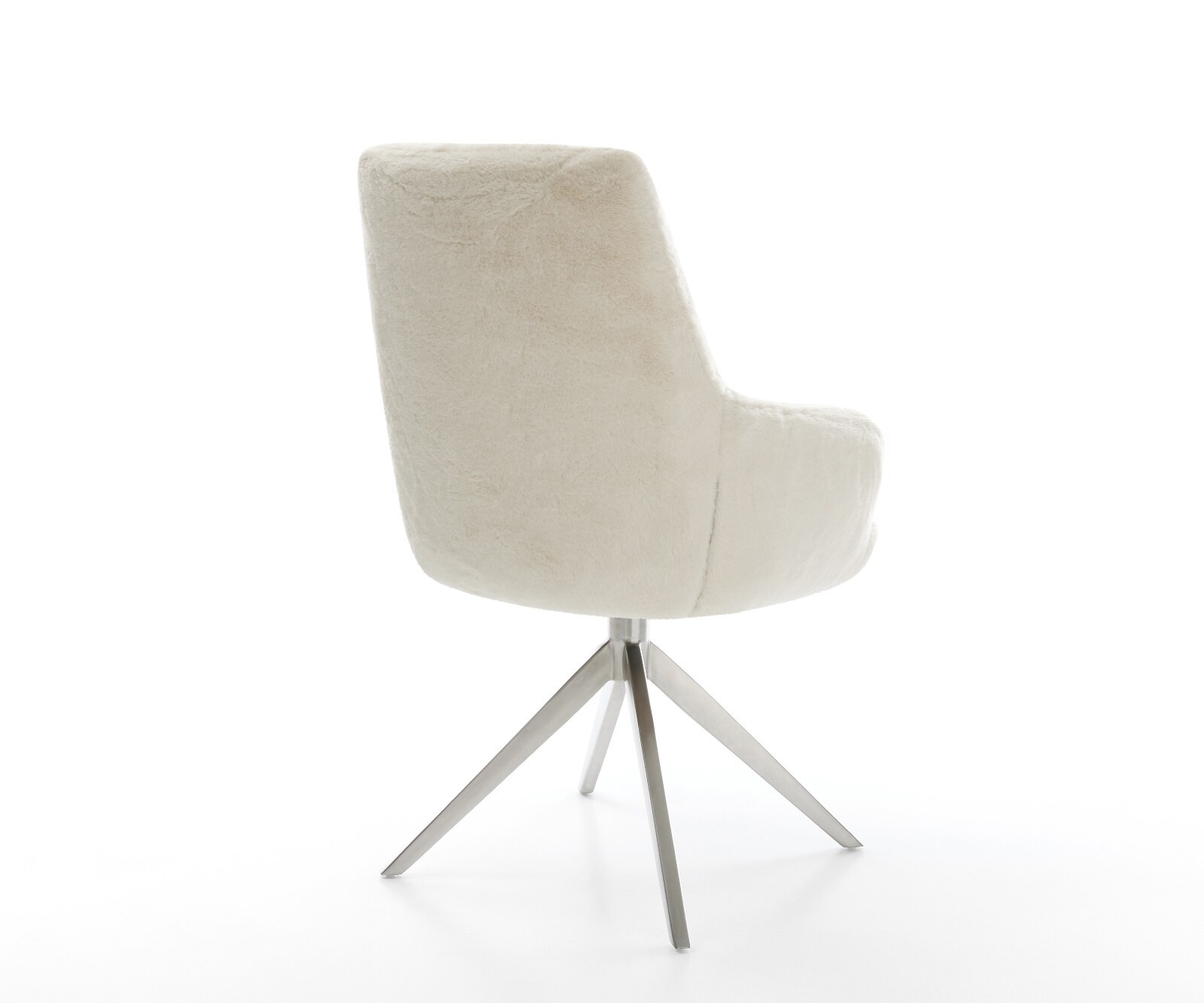 Draaistoel Zelia-Flex met armleuning pluchen crème-wit kruisframe breed roestvrij staal 360° draaibaar rocker-functie pocketveer kern 5