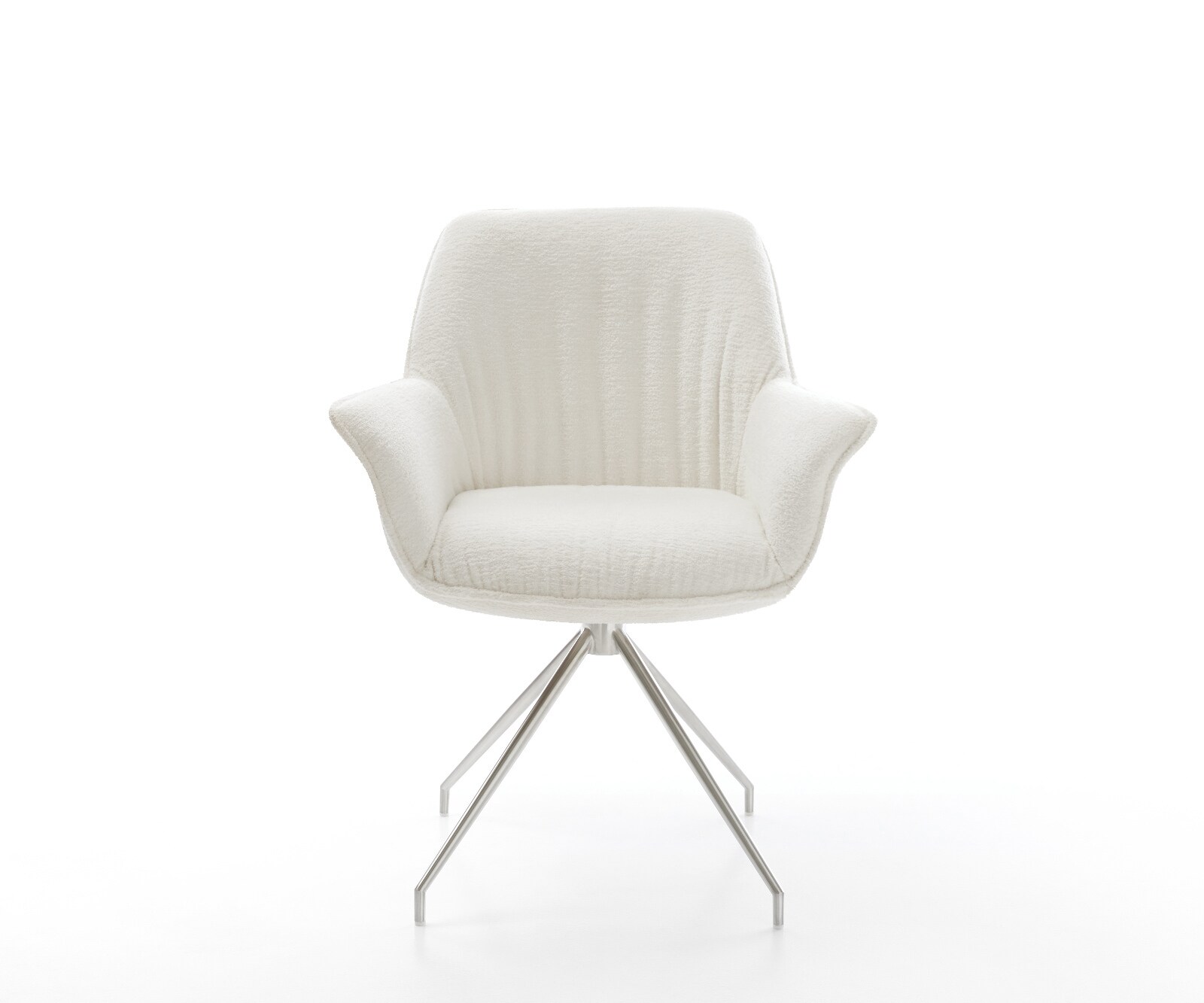 Eetkamerstoel Keila-Flex met armleuning bouclé zacht beige kruisframe conisch roestvrij staal 2