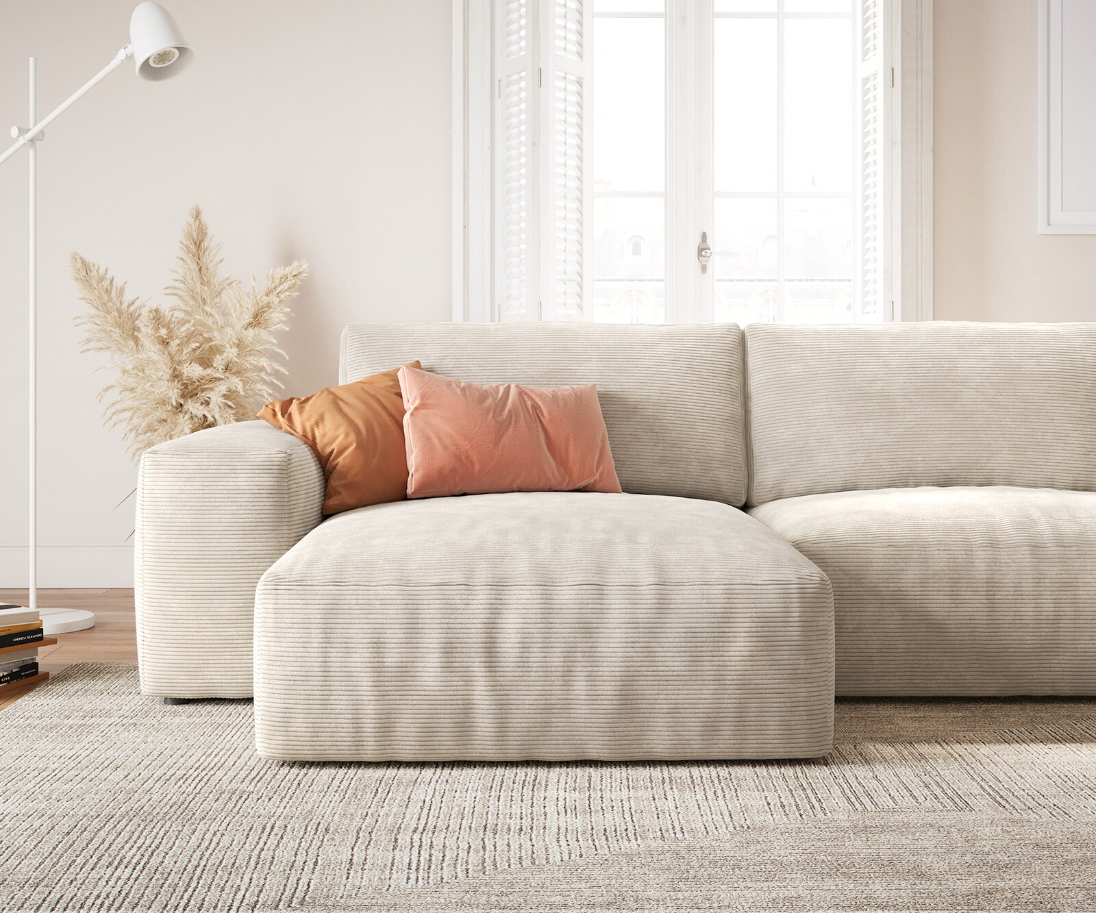 Woonkamerlandschap Lanzo XL Corduroy Beige 360x260 cm Recamiere variabel 4