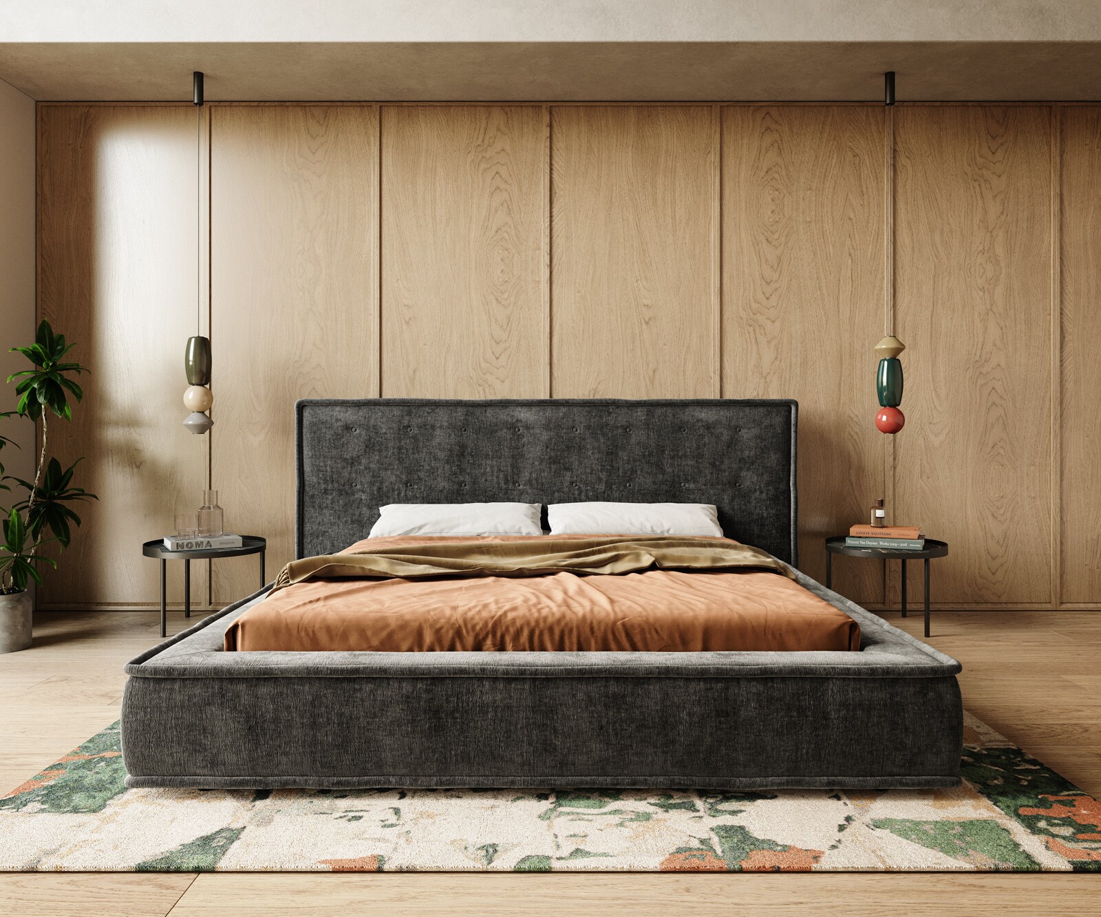 Gepolsterd-bedframe Filikos 180x200 cm chenille antraciet 1 Gepolsterd-bedframe Filikos 180x200 cm chenille antraciet 1