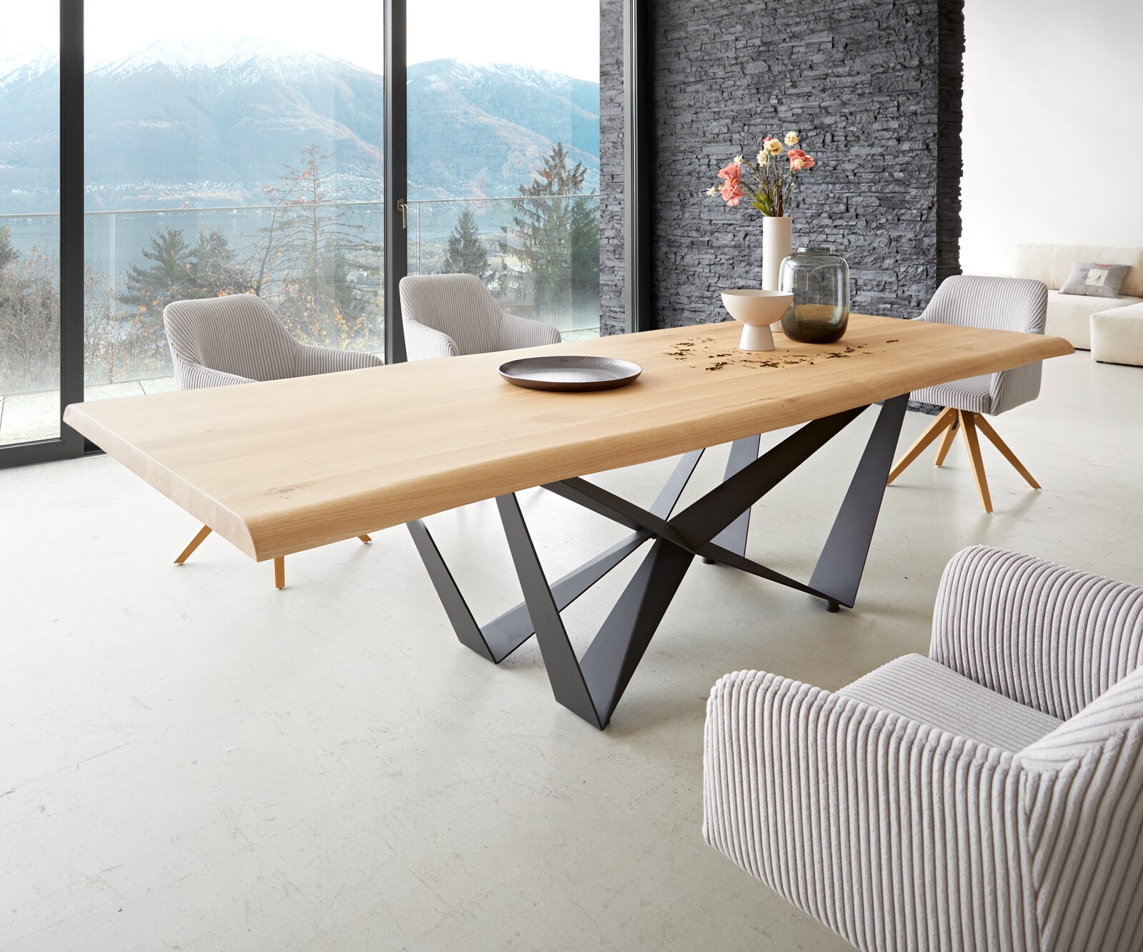 Eettafel Edge 260x100 eiken natuur Spider staal  zwart  Live-Edge