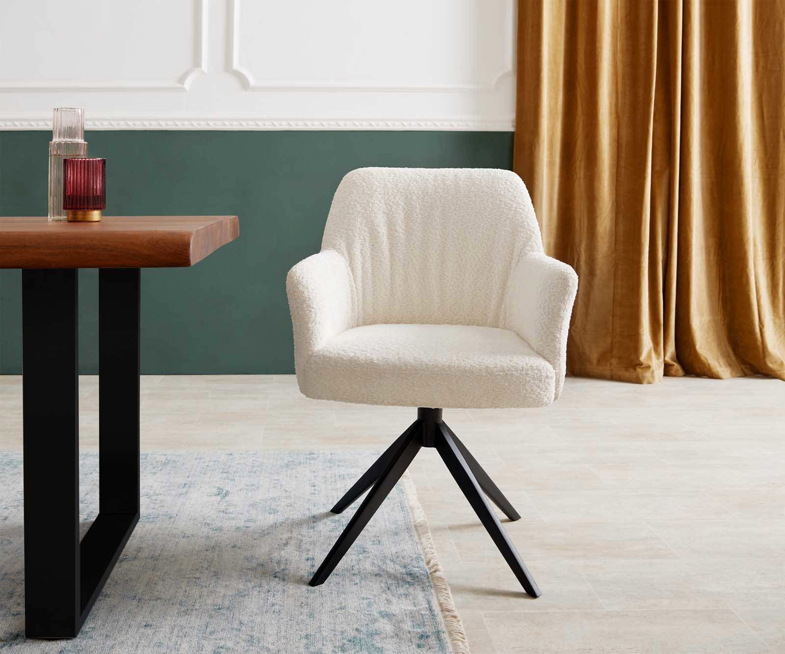 Draaistoel Xana-Flex met armleuning bouclé wit kruisframe breed zwart 360° draaibaar pocketveer kern 1 Draaistoel Xana-Flex met armleuning bouclé wit kruisframe breed zwart 360° draaibaar pocketveer kern 1