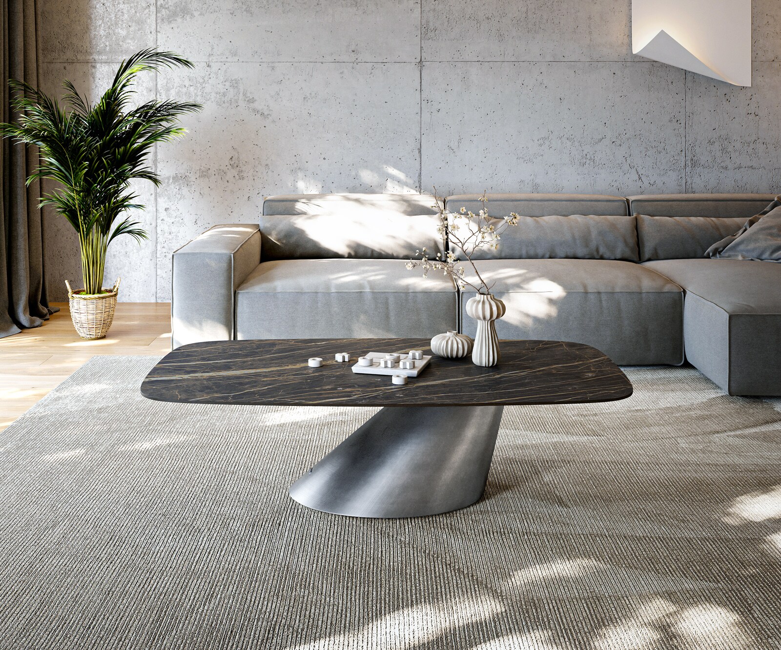 Salontafel Edge Boot 140x80 cm keramiek Laminam® Noir Desir bruin Conis metallic zilver 1