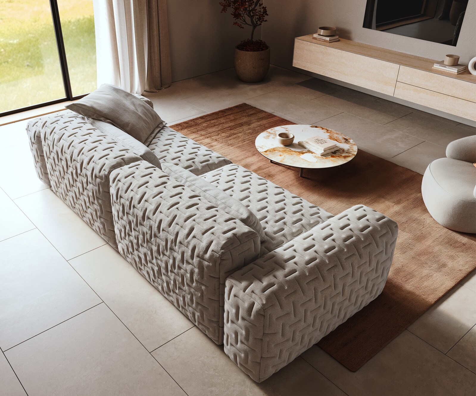 Bigsofa Freestyle 280x110 cm Zachte stof met structuur Grijs gestikt 3