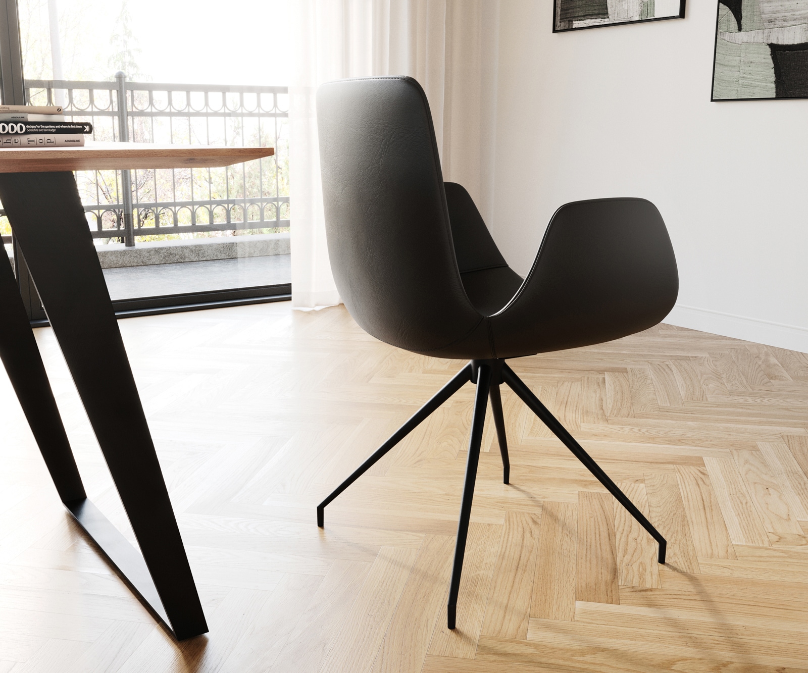 Eetkamerstoel Ilia-Flex met armleuning echt leer zwart kruisframe conisch zwart 4 Eetkamerstoel Ilia-Flex met armleuning echt leer zwart kruisframe conisch zwart 4