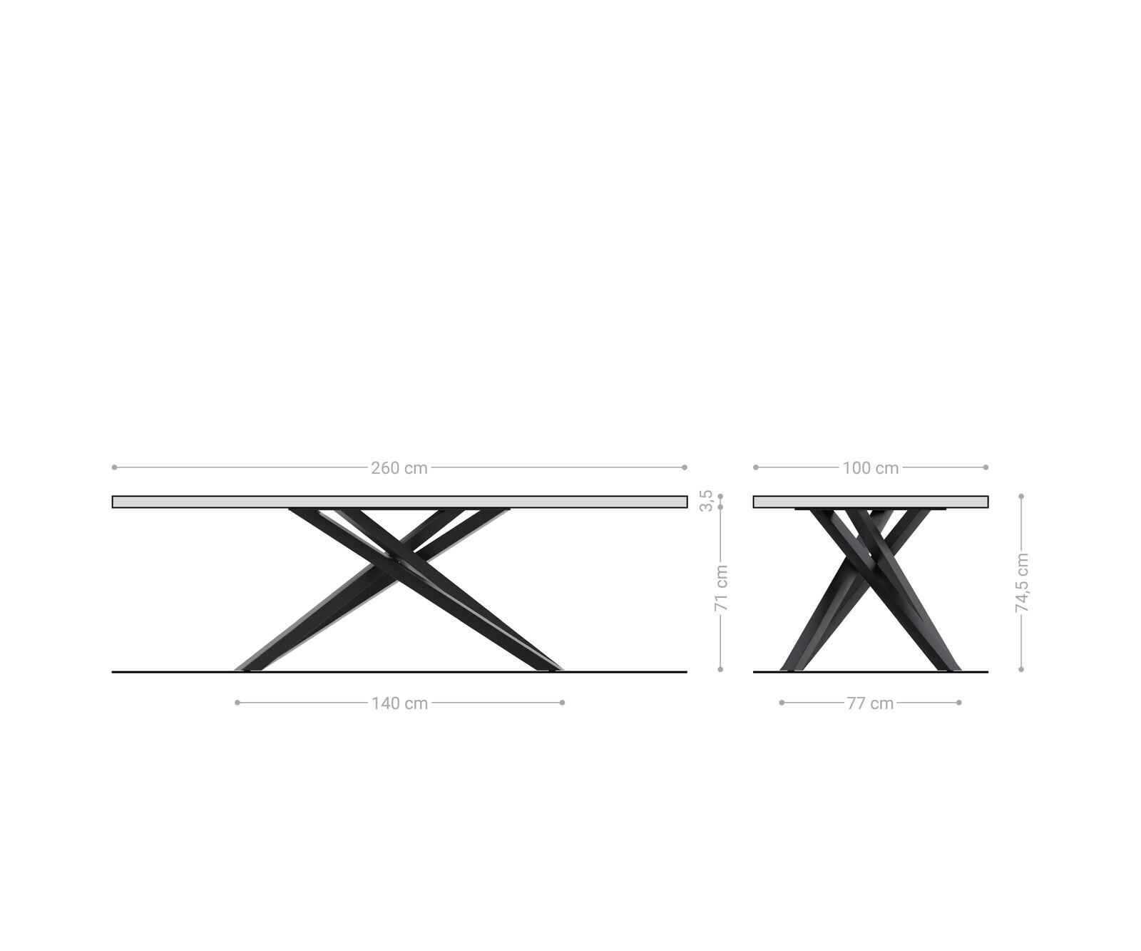 Eettafel Edge 260x100 acacia platina  kruisframe rechthoek zwart  Live-Edge 8