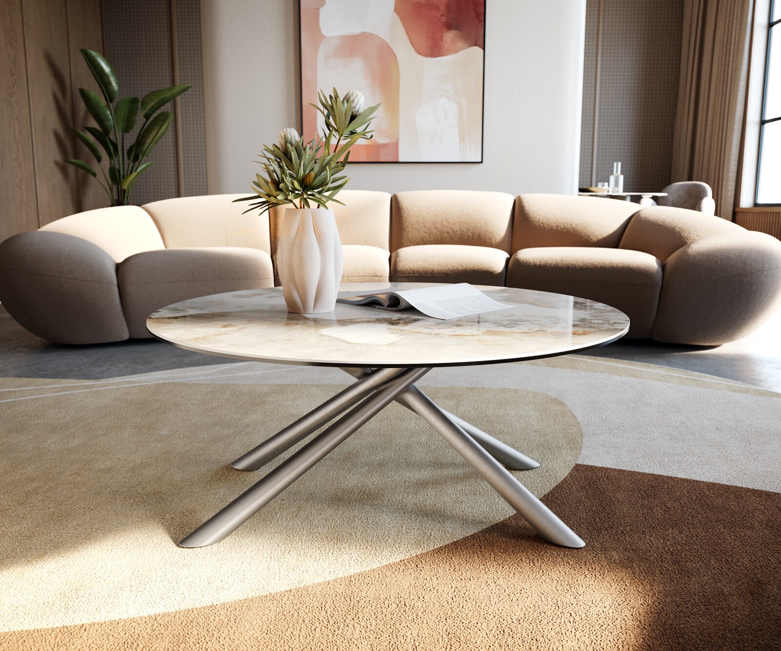 Salontafel Edge rond 90x90 cm keramiek Minas Melange Sarity geborsteld roestvrij staal 3