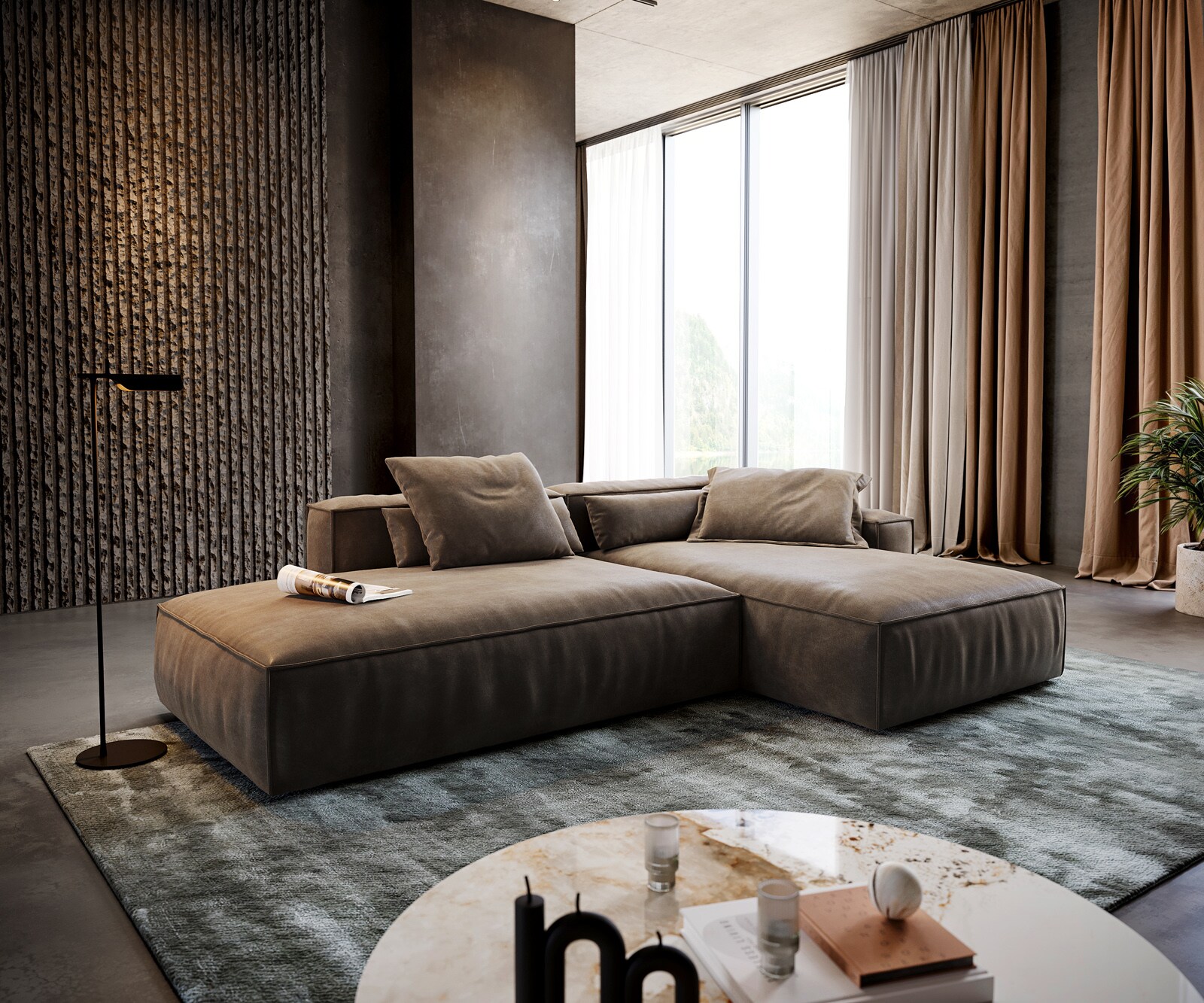 Hoekbank Freestyle Cozy 310x200 cm Microvezel taupe vintage